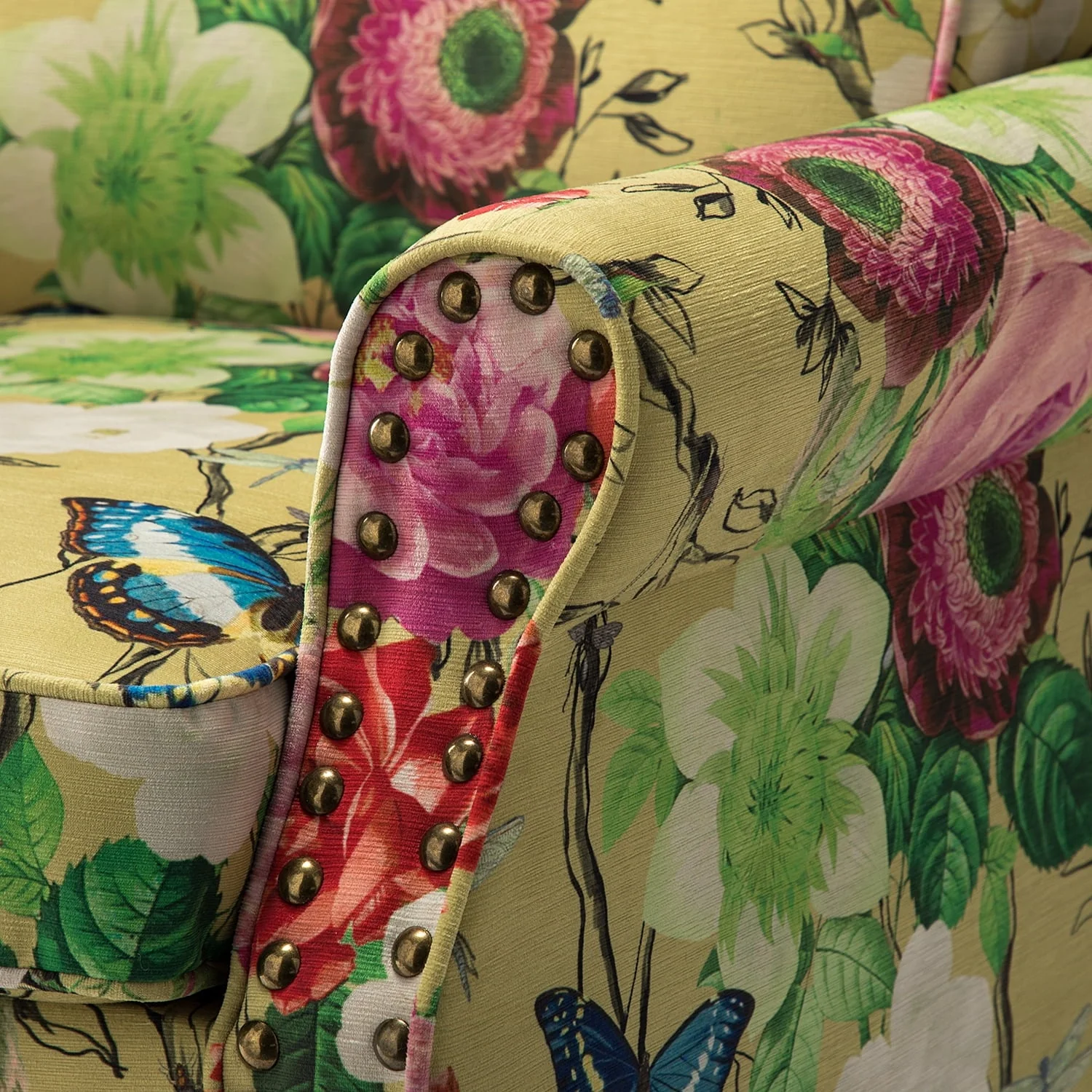14 Karat Home Wingback Accent Chair Removable Cushion Floral Upholstered Sofa Armchair Couch Wood Legs Nailhead Trim Mustard - Image 7