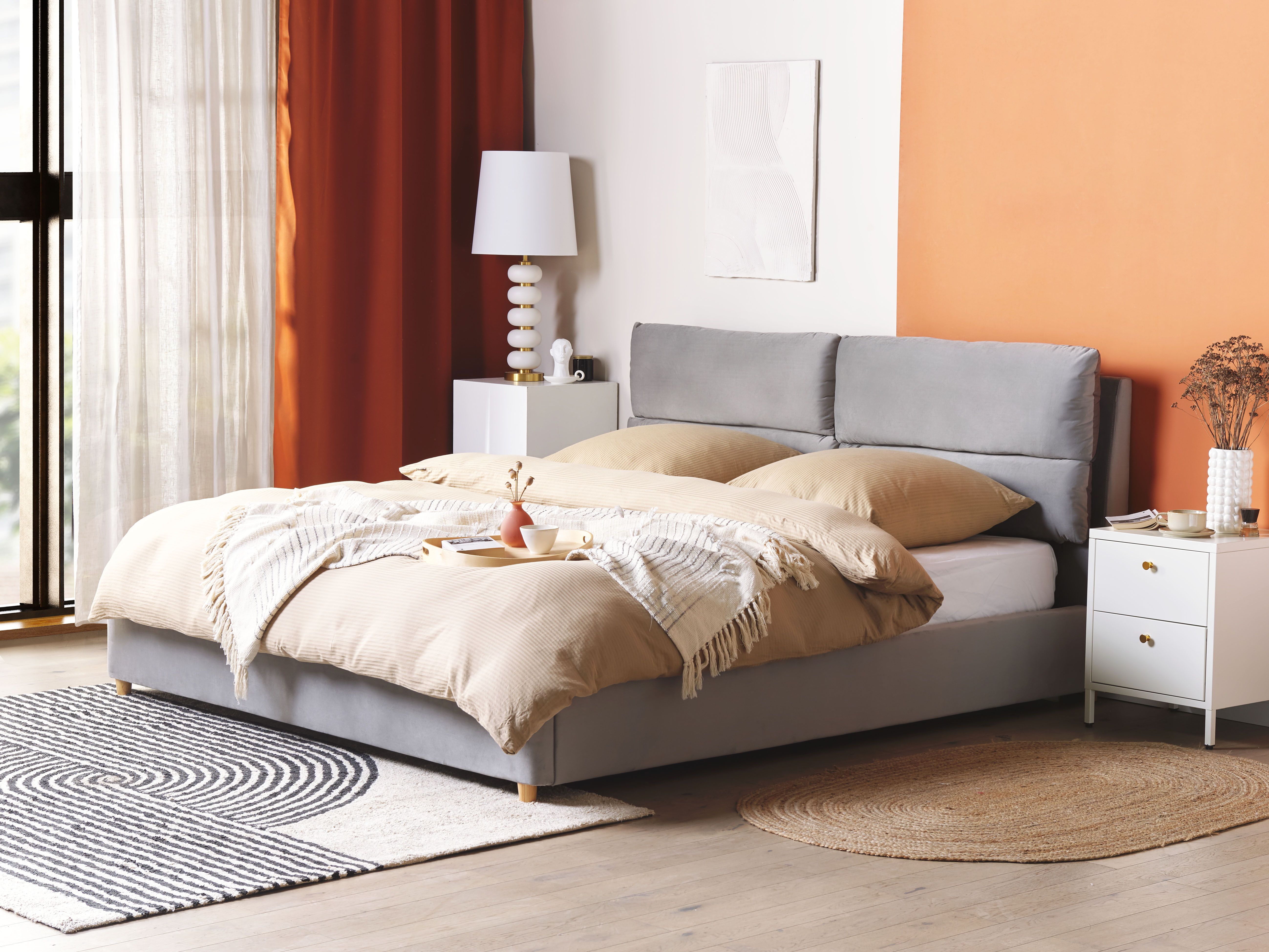 Ottoman Bed Velvet BATILLY 180 x 200 cm (EU Super King) Light Grey