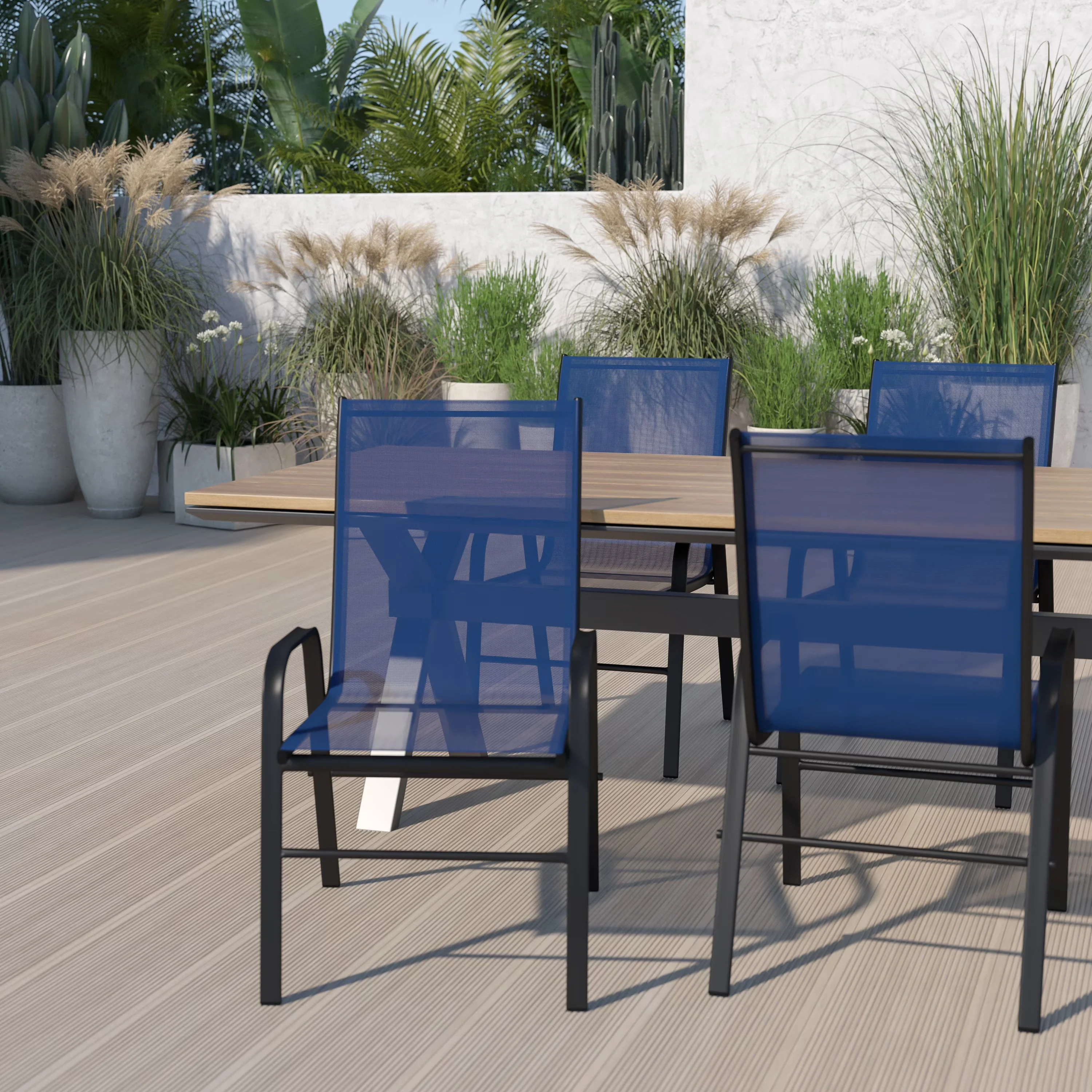 Emma + Oliver Outdoor Stack Chairs, Gray, 4 Pack, 21.25in W x 29in D x 36in H - Image 5 Emma + Oliver Outdoor Stack Chairs, Gray, 4 Pack, 21.25in W x 29in D x 36in H - Image 5
