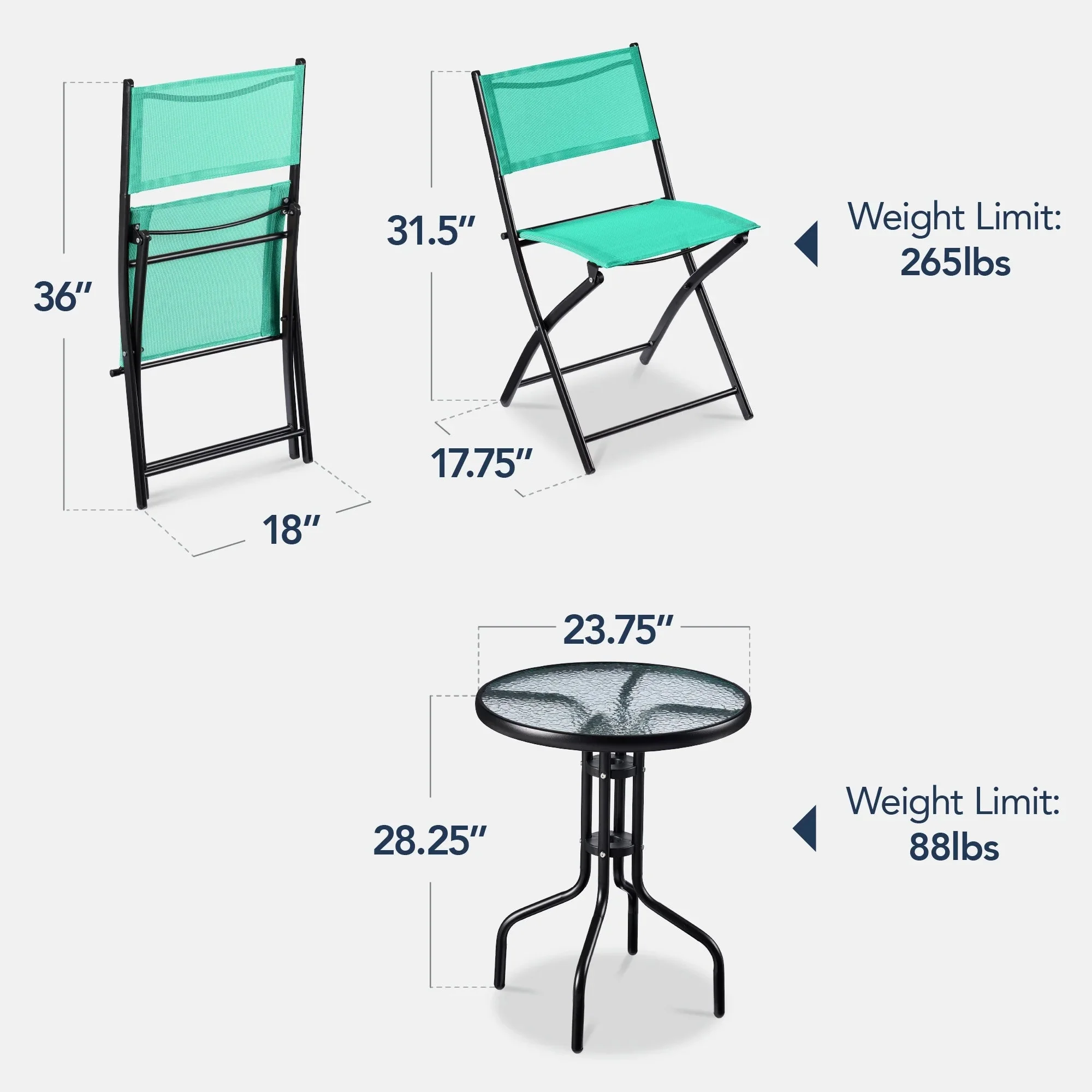 Best Choice Products 3-Piece Patio Bistro Dining Set With Glass Tabletop And Folding Chairs - Gray - Image 100 Best Choice Products 3-Piece Patio Bistro Dining Set With Glass Tabletop And Folding Chairs - Gray - Image 100