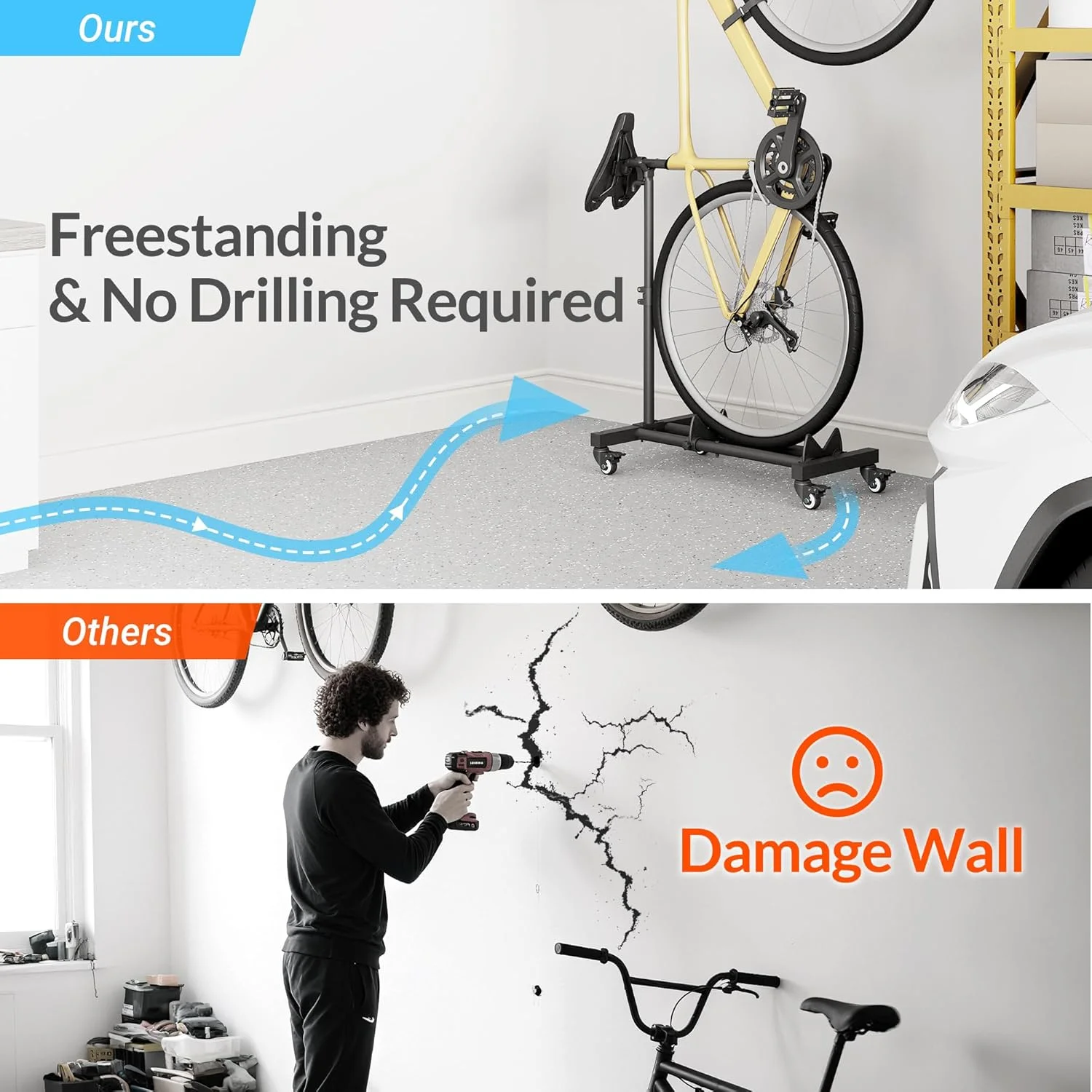 Vertical Bike Stands (2 Pack)��Standing Bike Rack for Garage Floor��Upright Bicycle Floor Stand Indoor Bike Holder with Adjustable Height for Garage & Apartment - for Wheels Sizes up to 29�� - Image 13