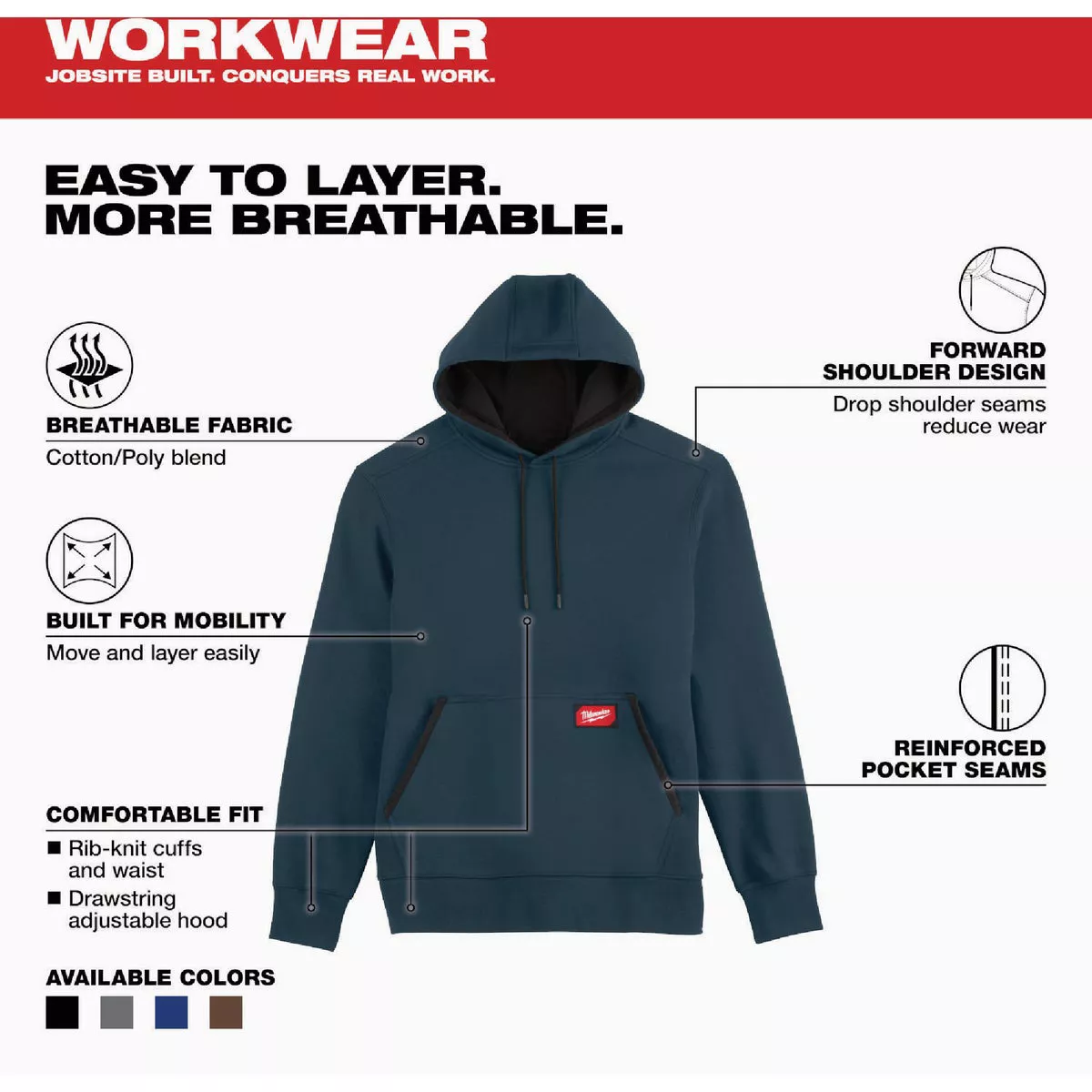 Milwaukee FREEFLEX XL Blue Midweight Pullover Hooded Sweatshirt
