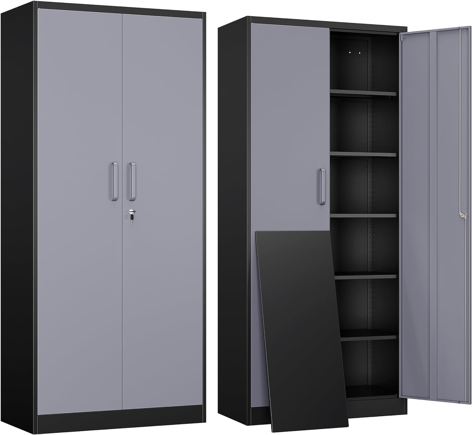 Yizosh Metal Garage Storage Cabinet with 2 Doors and 5 Adjustable Shelves - 71