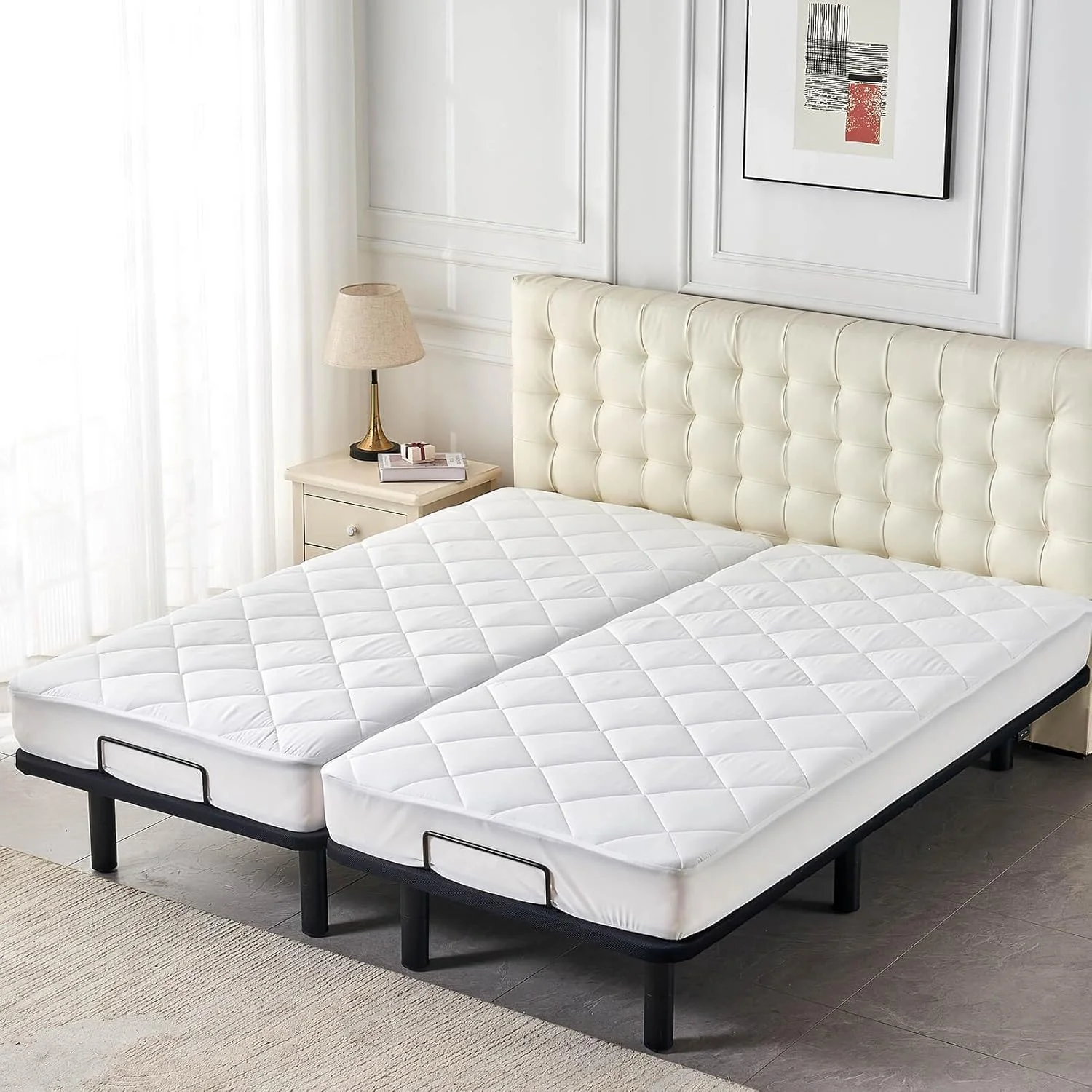 Split King Mattress Topper for Adjustable Bed Fluffy Matress Cover Quilted Fitted Mattress Pad with Elastic Pocket - Image 5