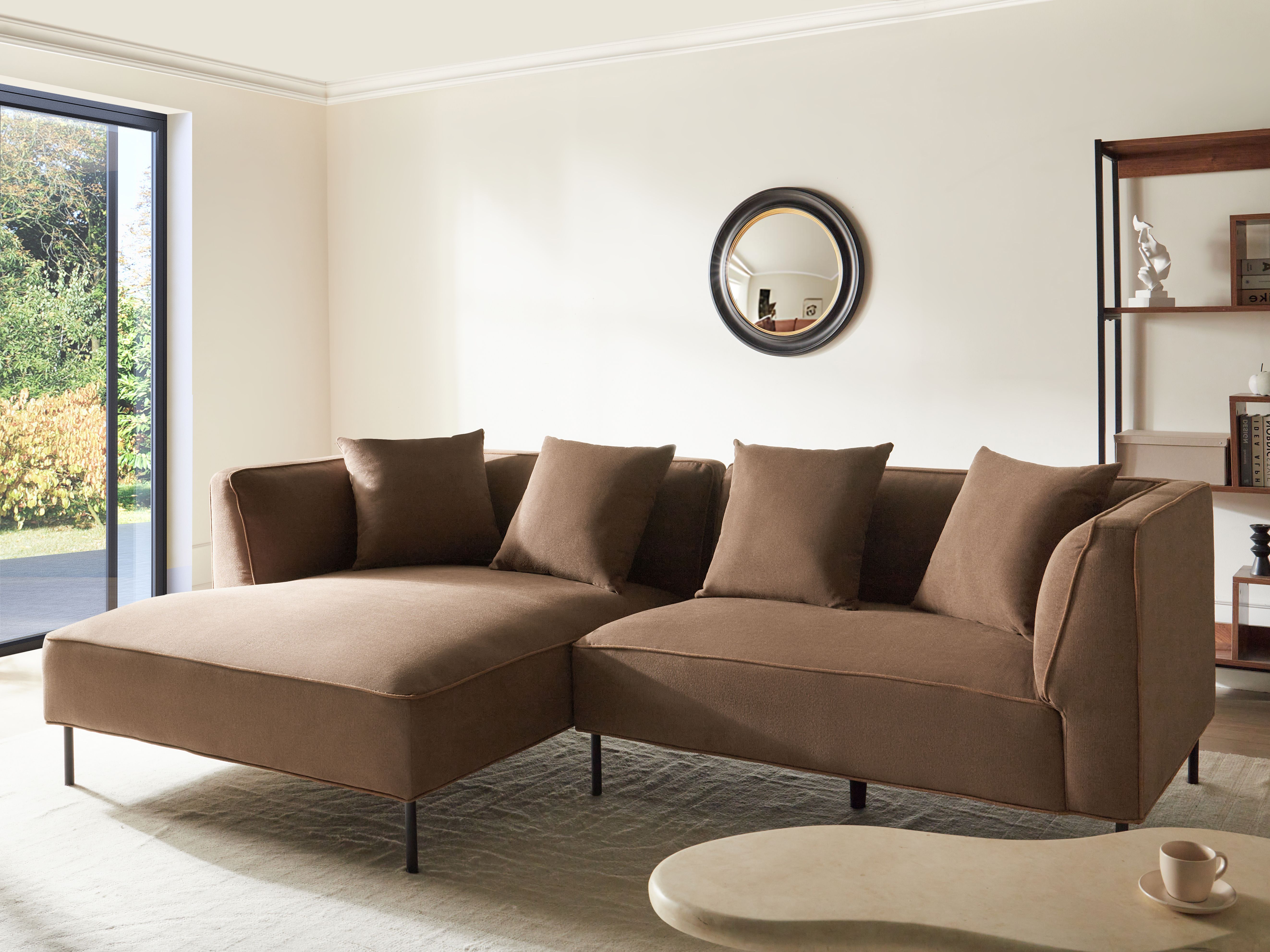 Corner Sofa 3 Seater SATER Fabric Brown Right Hand