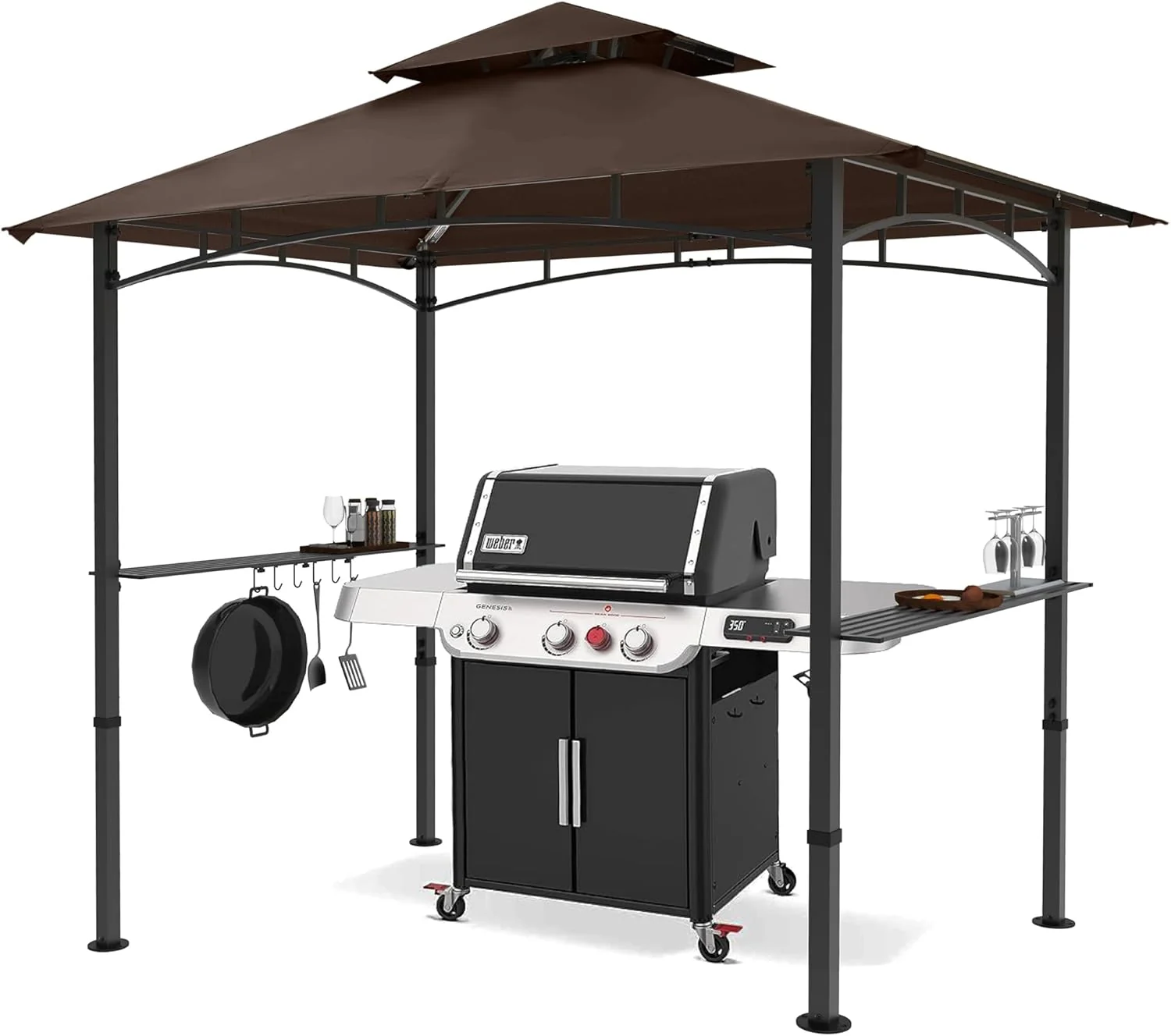 Outdoor Barbecue Shelter Canopy With LED Lights, 8 Feet By 5 Feet, Gray - Image 3 Outdoor Barbecue Shelter Canopy With LED Lights, 8 Feet By 5 Feet, Gray - Image 3