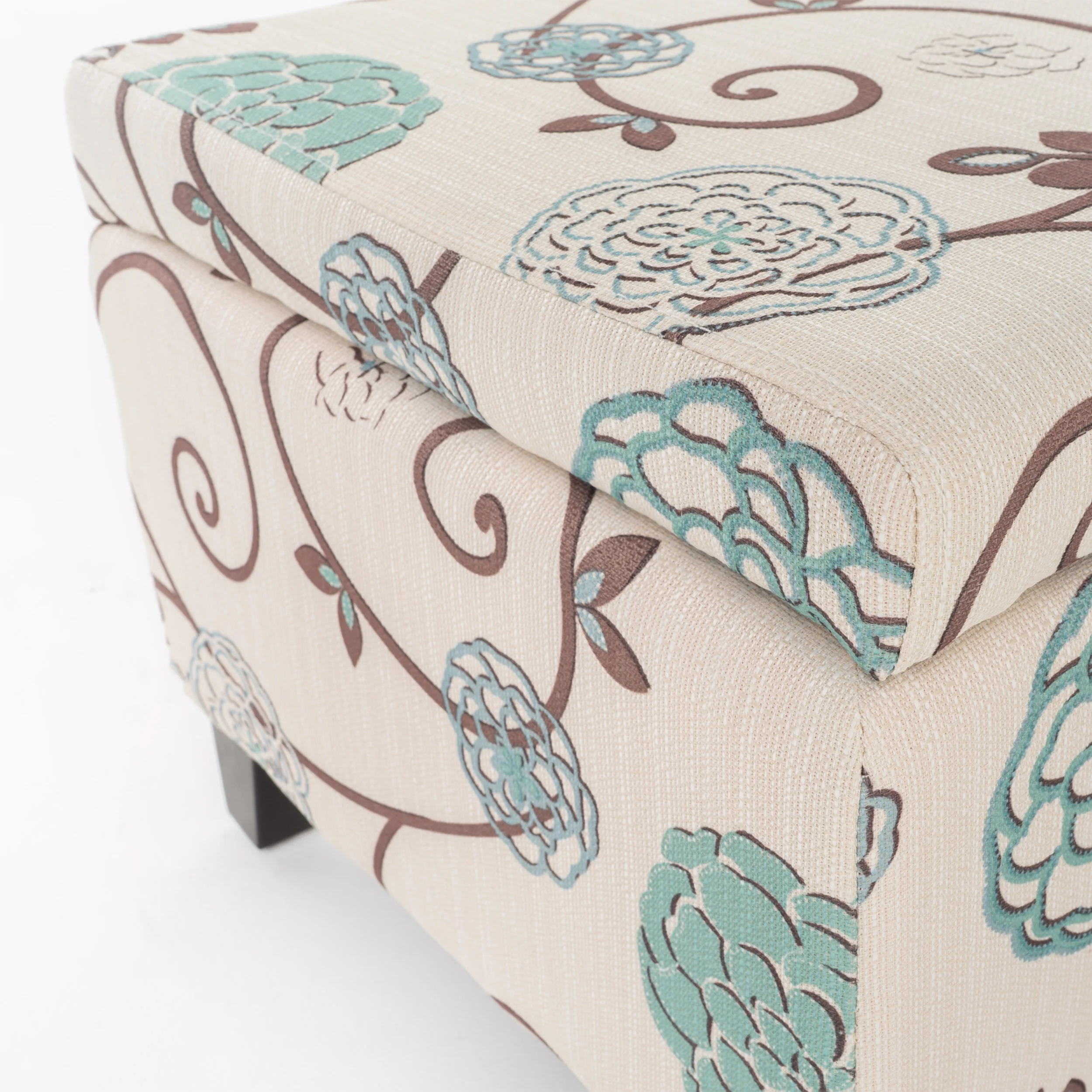 Noble House Hampton Contemporary Fabric Upholstered Storage Ottoman, White and Blue Floral - Image 8