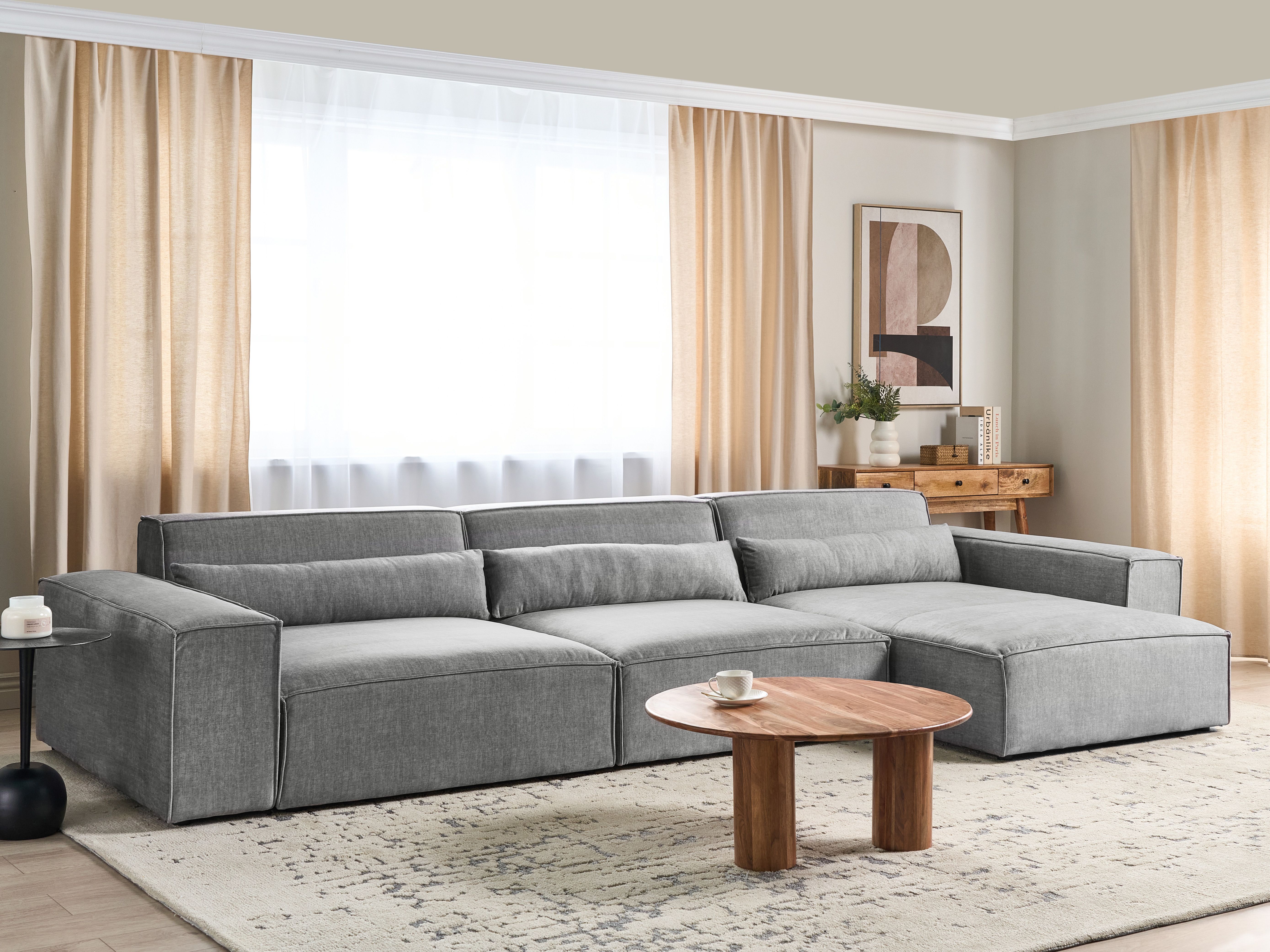 Modular Corner Sofa 4 Seater HELLNAR Fabric Grey Left Hand