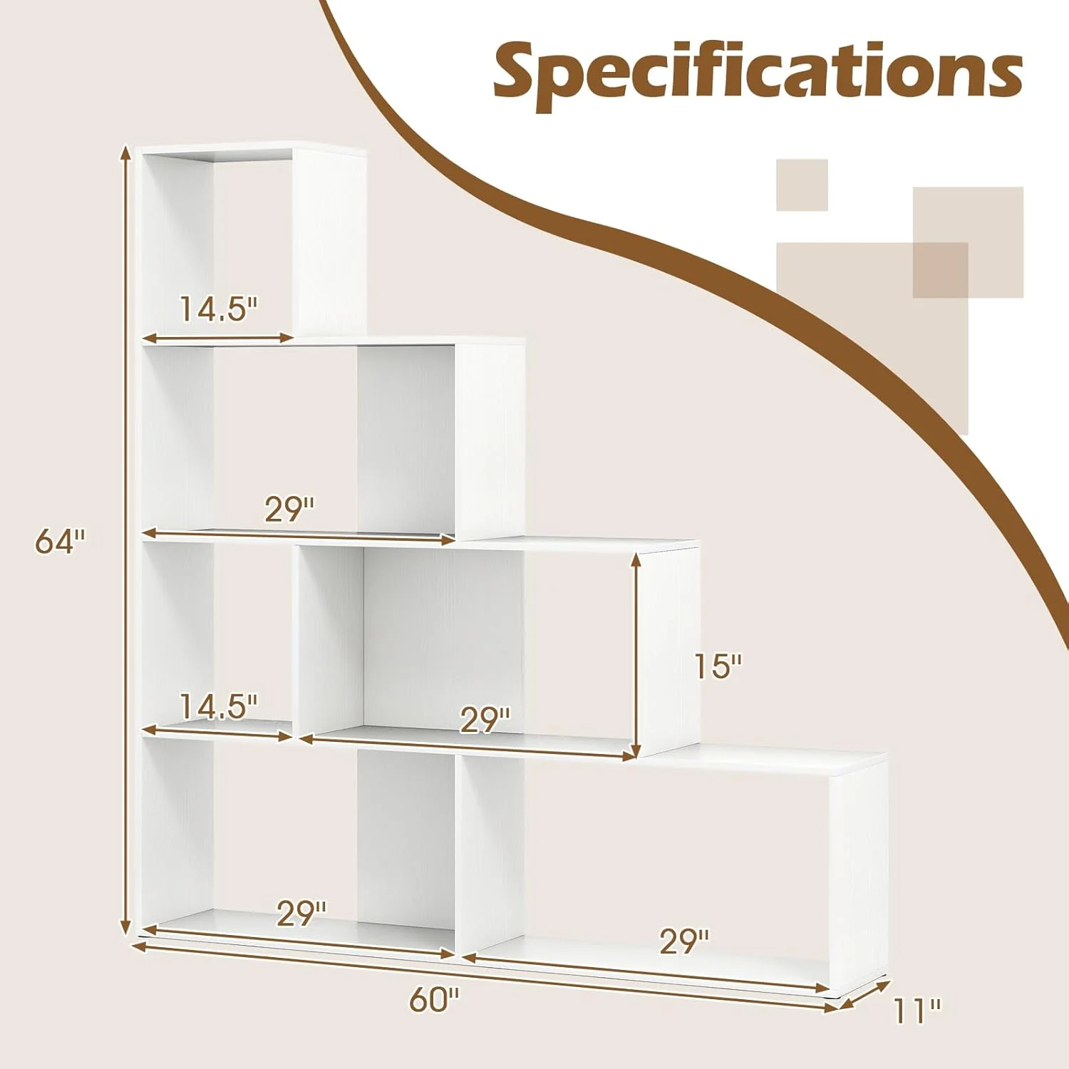 JTYUB 4-Tier Stepped Bookshelf, Freestanding 6 Cubes Ladder Bookcase with Anti-Tipping Kits, 64" Tall Modern Wooden Storage Display Rack for Home Office Living Room Study ,1 PCS,Natural - Image 12
