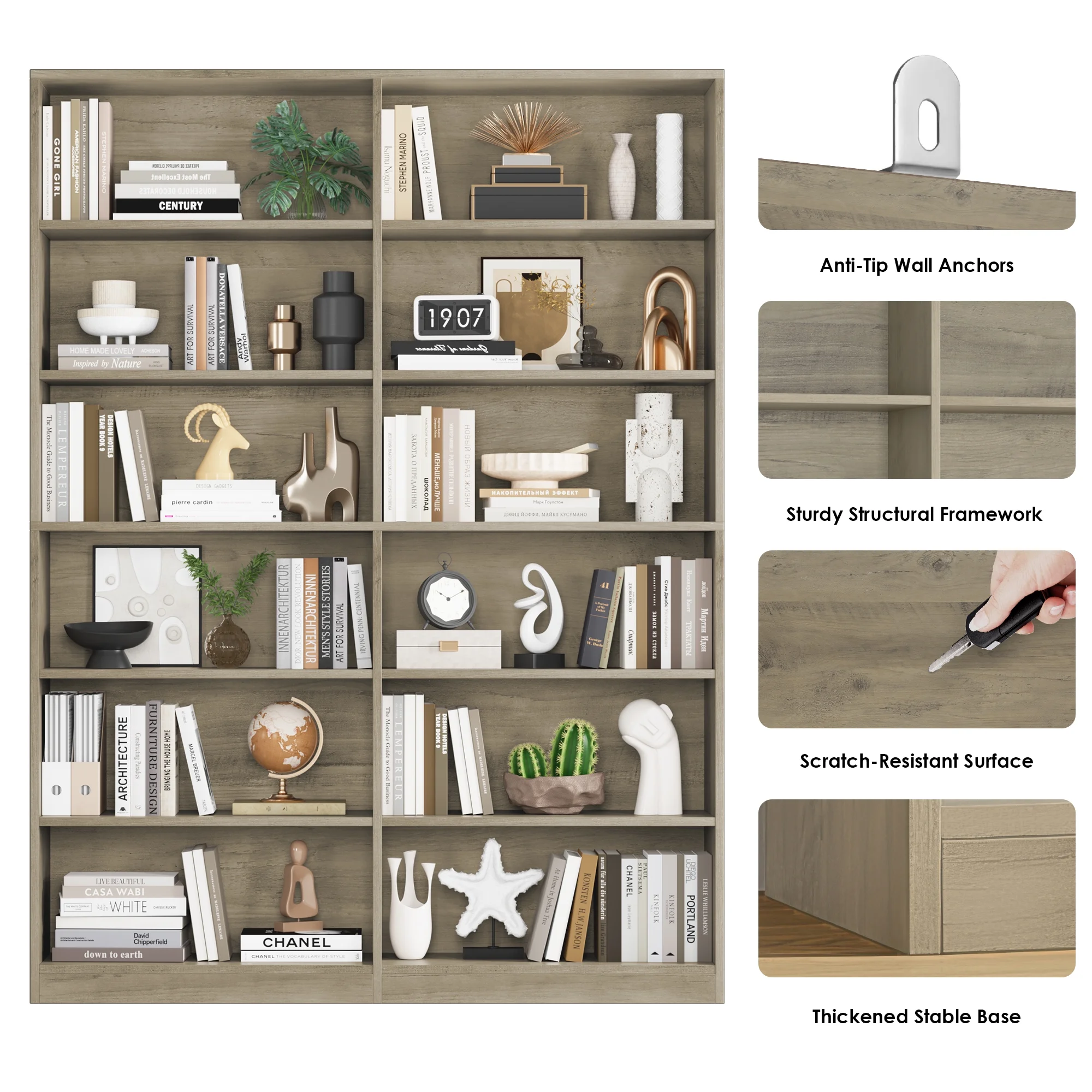 Homfa 74.3�� Double Wide 6-Tier Bookcase, Extra Large Wooden Freestanding Display Bookshelf for Home Office Living Room, White - Image 38