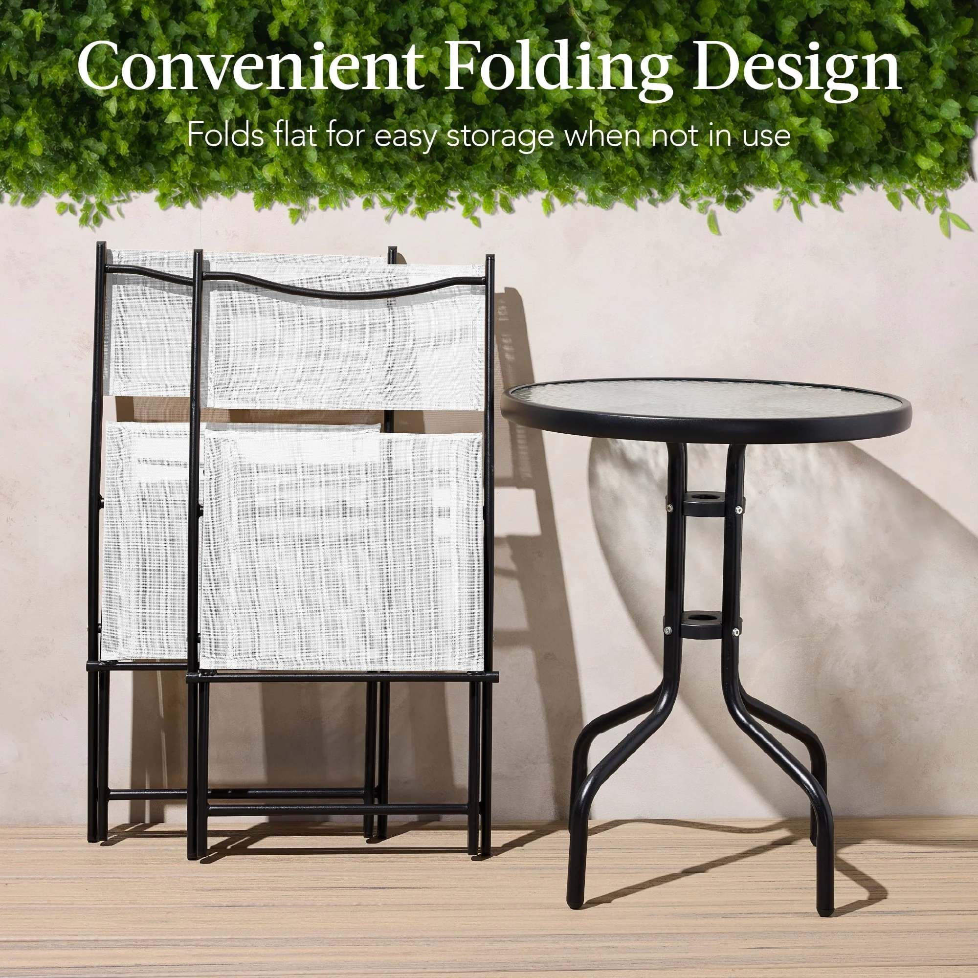 Best Choice Products 3-Piece Patio Bistro Dining Set With Glass Tabletop And Folding Chairs - Gray - Image 109 Best Choice Products 3-Piece Patio Bistro Dining Set With Glass Tabletop And Folding Chairs - Gray - Image 109