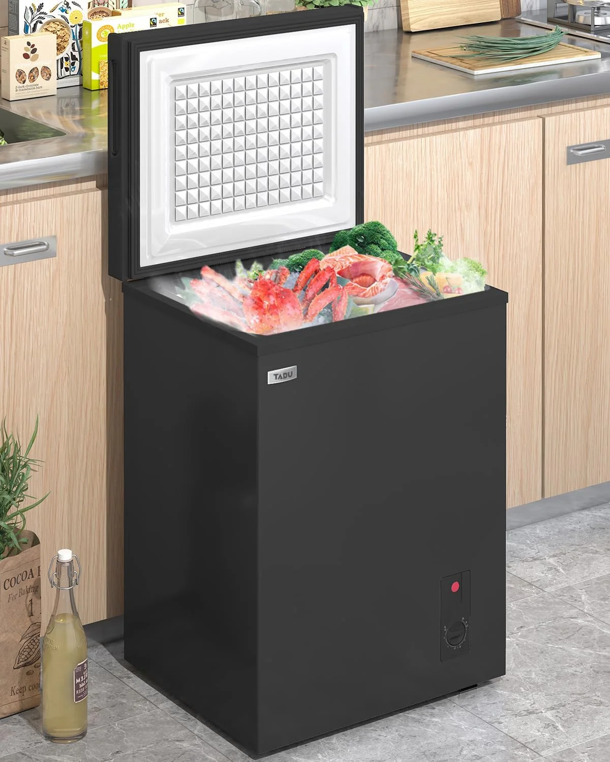 TABU 3.5 Cu ft Chest Freezer,Deep Freezer with Top Open Door and Removable Storage Basket, (Black) - Image 2