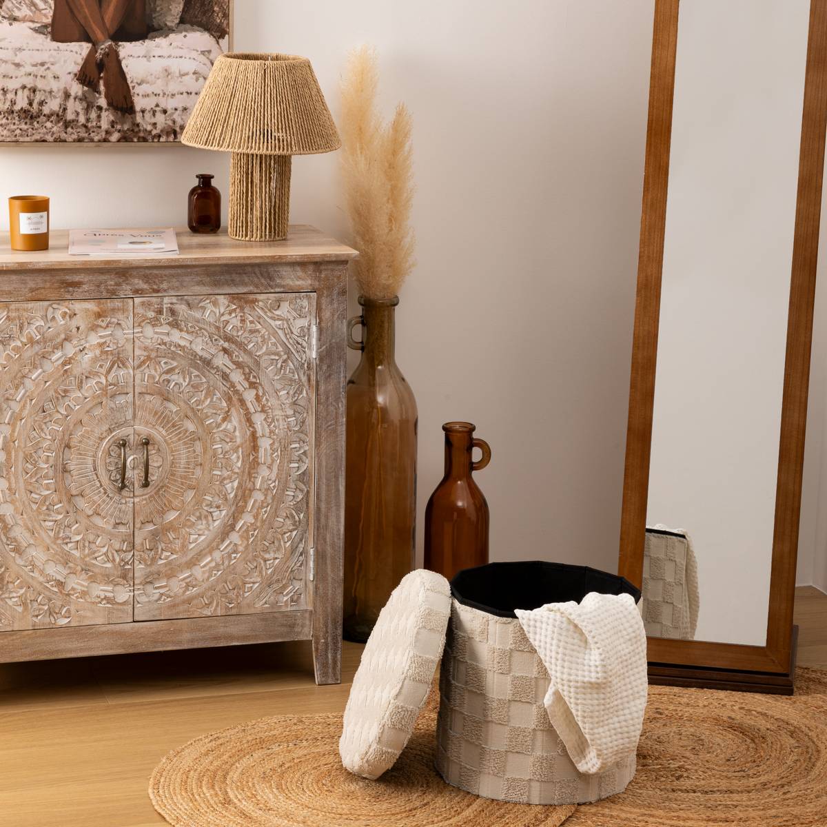 Folding pouf "Pasti" White, D.38x38 cm