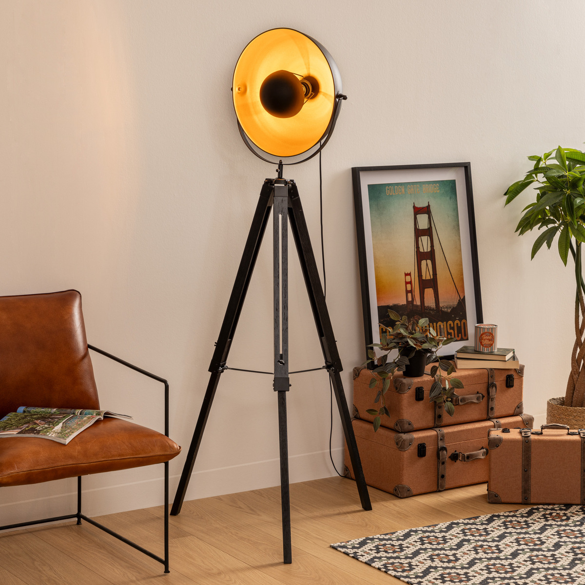 Tripod floor lamp "Lahti" Black, H.156 cm