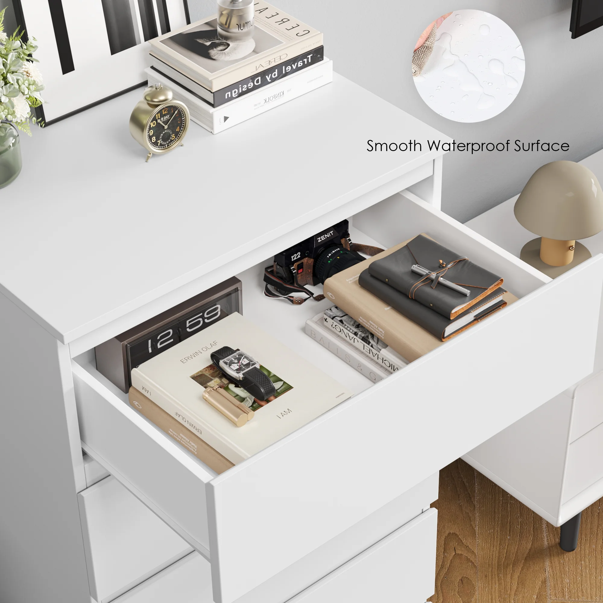 Homfa 5 Drawer White Dresser, Modern Storage Cabinet for Bedroom,Tall Chest of Drawers for Living Room - Image 10