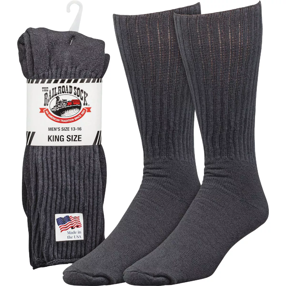 Railroad Sock King Size Black Crew Sock (2-Pack)