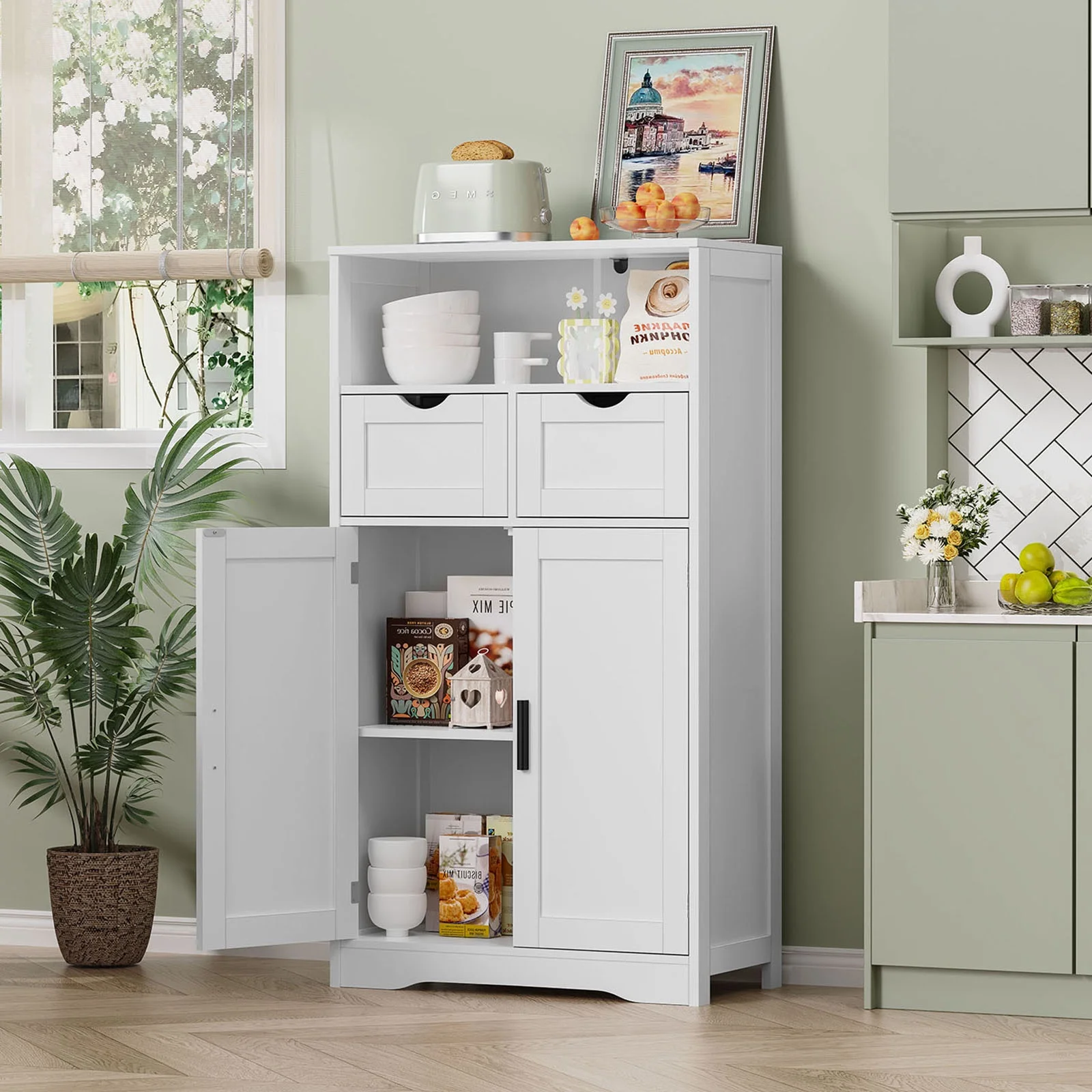 FANGSUM Rattan Storage Cabinet with 2 Drawers & 2 Shelves, Floor Cabinet for Living Room - Image 32
