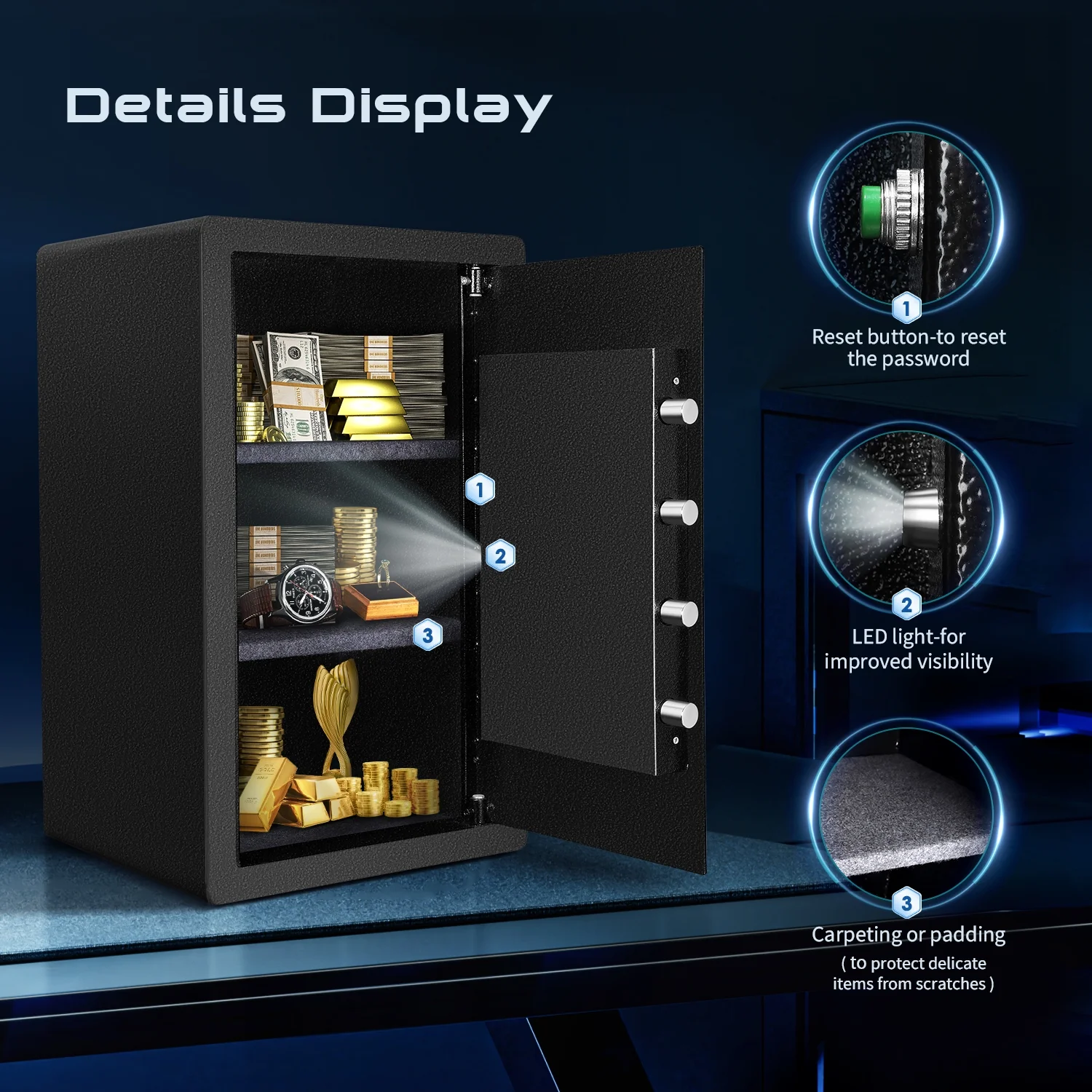 SRWTRCHRY 4.2 Cu ft Large Safe Box Fire-Resistant, Home Safe with Digital Keypad and Deposit Slot & Dual Alarm System, Money Safe With Mute Function and LED Light, Safe for Money Valuables - Image 7