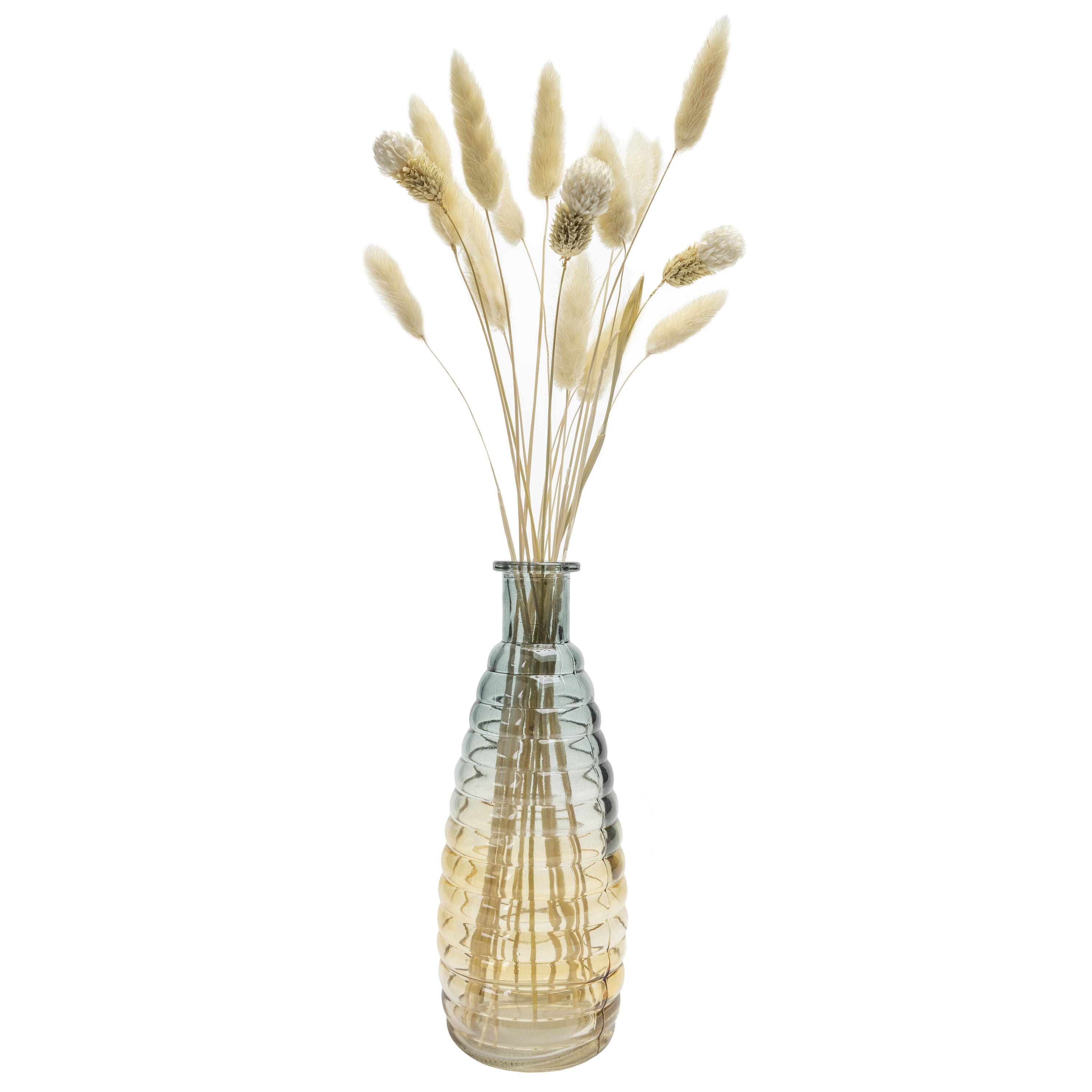 QUVIO Glazen vaas met patroon, geel blauw - Hoogte 19,5 cm