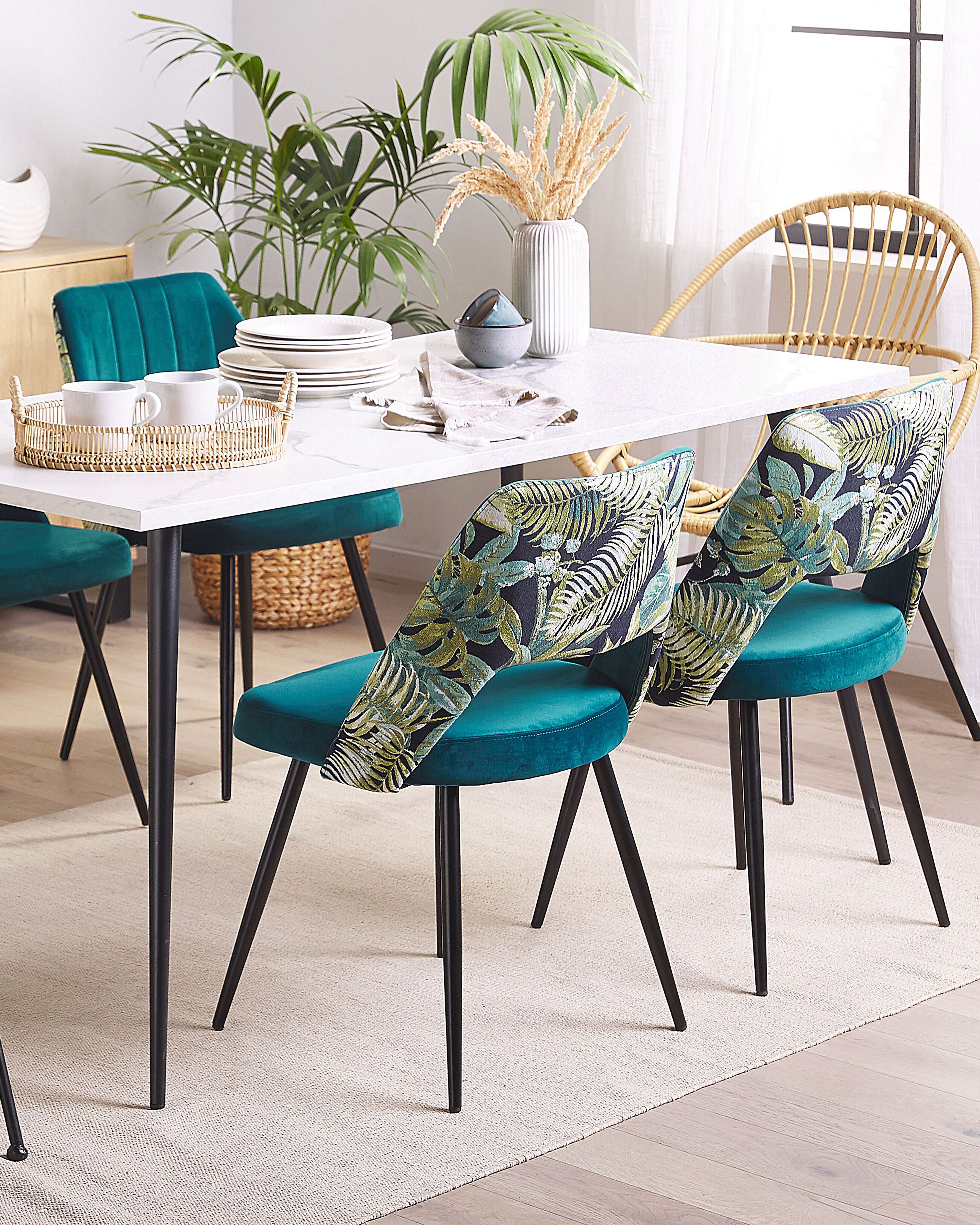 Set of 2 Dining Chairs ANSLEY Velvet Sea Blue