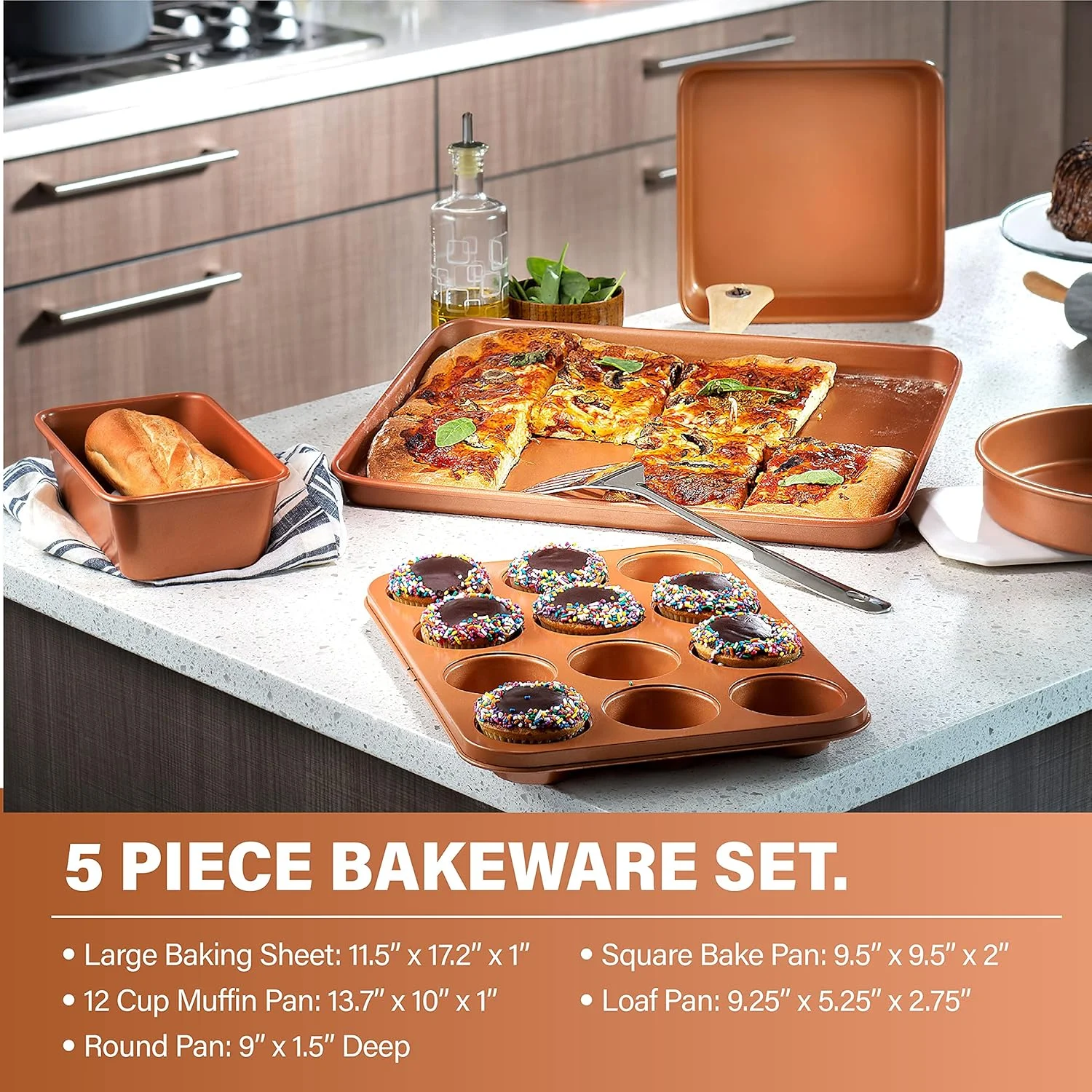 Gotham Steel Hammered 20 Pc Ceramic Cookware Set Nonstick, Induction Pots and Pans Set, Non Toxic Cookware Sets, Oven & Dishwasher Safe - Copper - Image 7