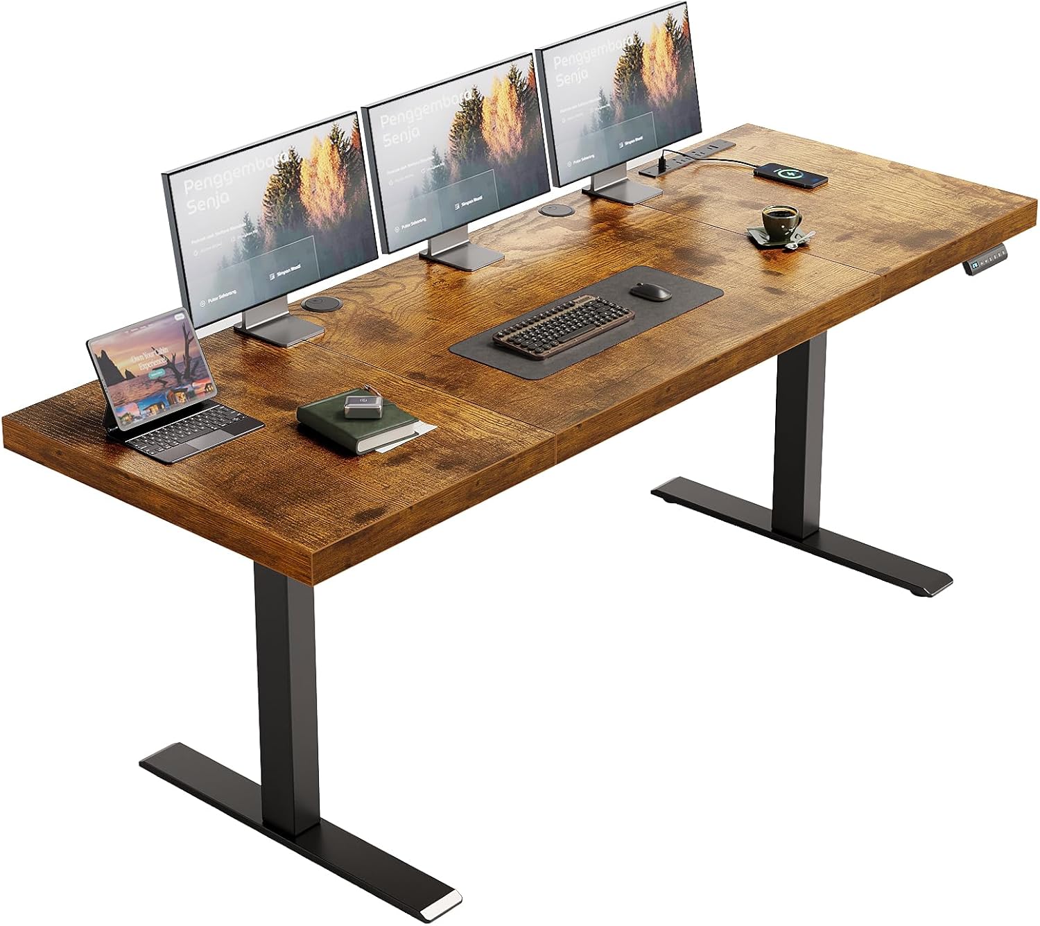OffiGo 71 Inch Executive Electric Standing Desk, Height Adjustable Desk with Power Outlet & 1.38