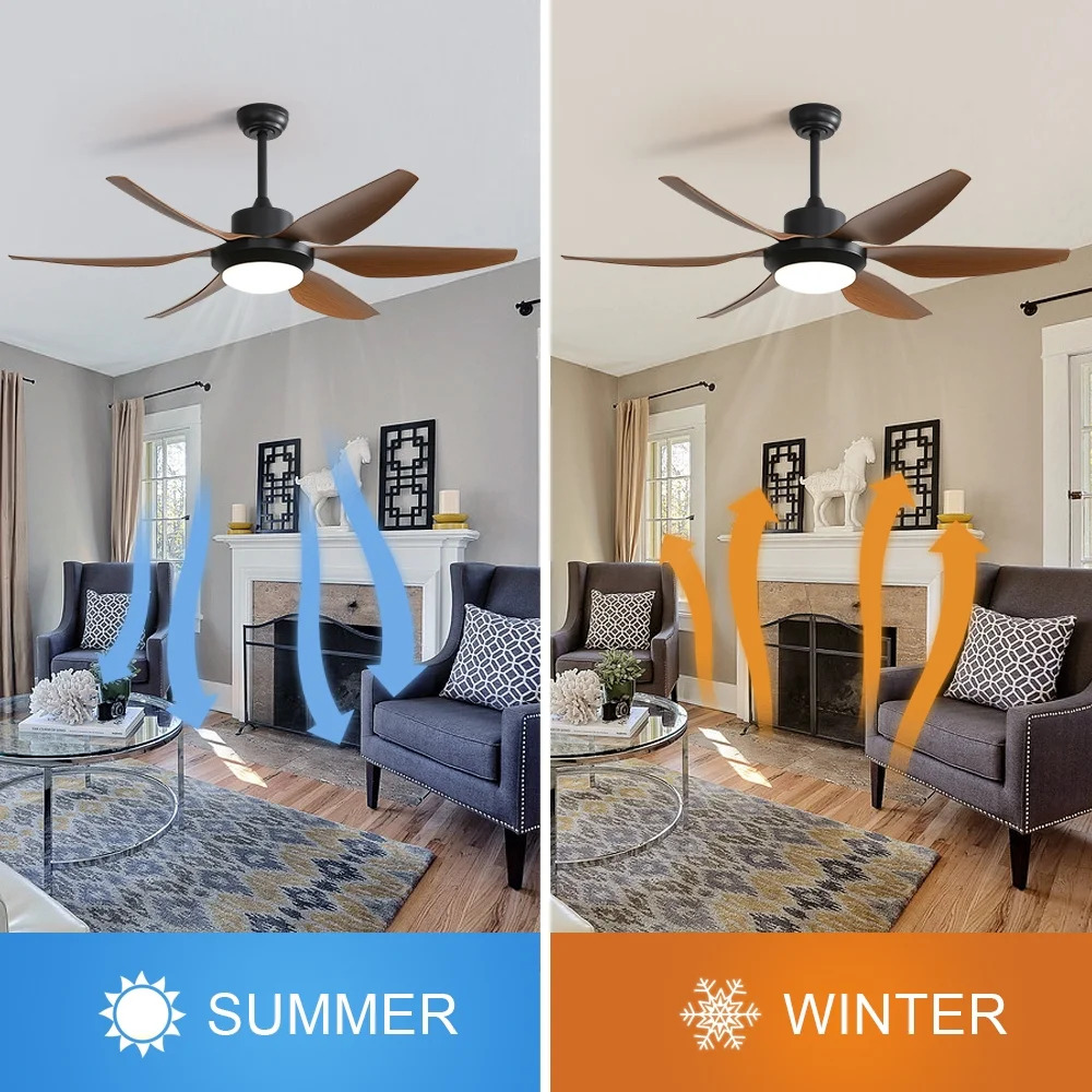 54 Inch Indoor Ceiling Fan with Dimmable Led Light 6 ABS Blades Remote Control Reversible DC Motor for Living Room, Bedroom,Outdoor, Black & Brown