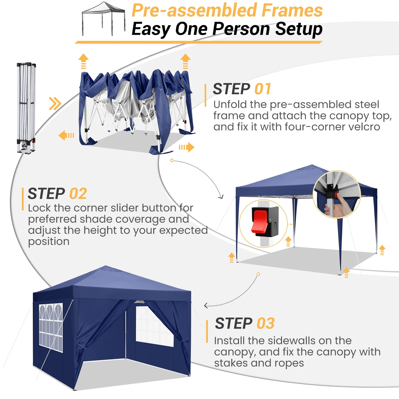 SANOPY 10'x10' EZ Pop Up Canopy Tent Outdoor Party Instant Shelter Portable Folding Beach Canopy with 4 Sandbag & Carrying Bag, Black - Image 24