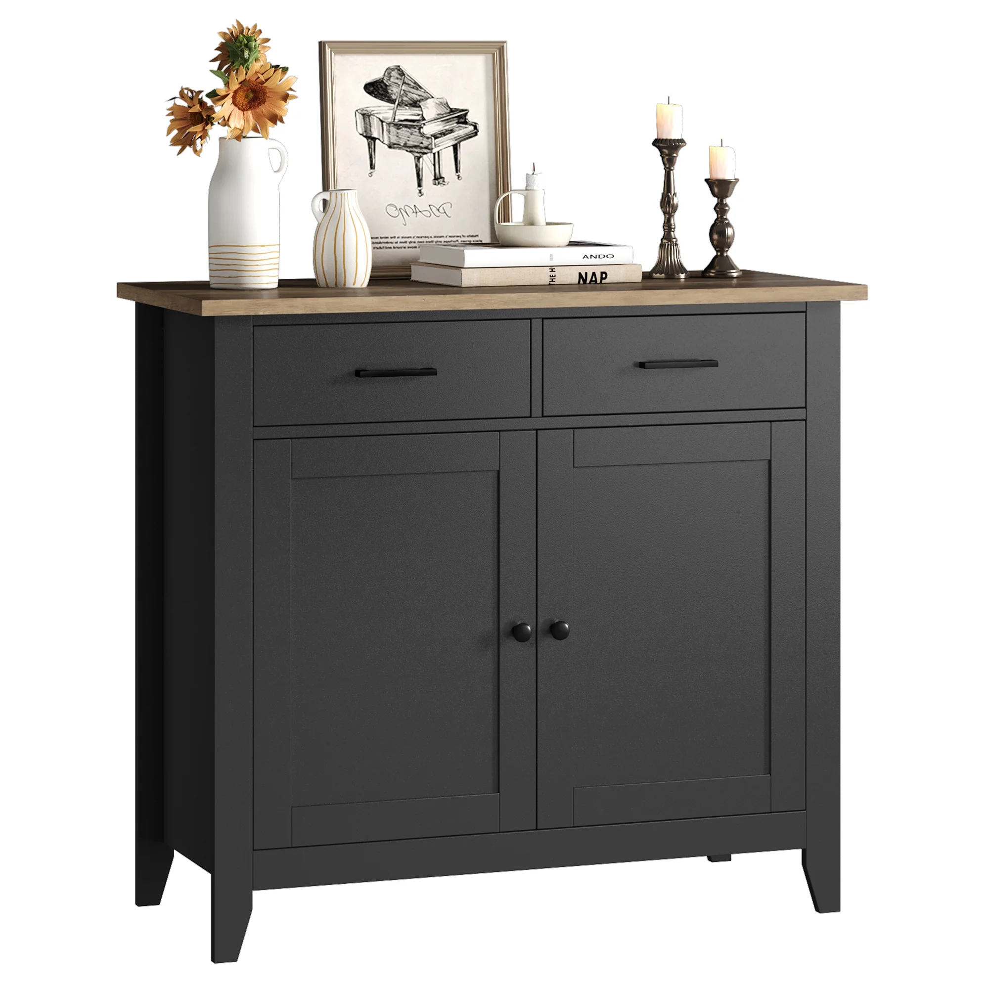 Homfa Entryway Cabinet, Kitchen Storage Cabinet, Farmhouse Buffet Sideboard with 2 Drawers and 2 Doors,Coffee Bar with Storage for Dining Room Living Room,White - Image 22