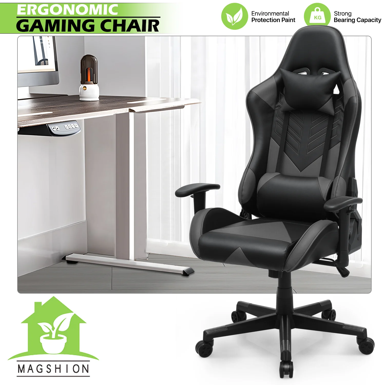 Magshion Ergonomic Gaming Chair, Comfortable Gaming Chair, Computer Chair Leather Desk Chair Adjustable Swivel Gaming Office Chair, Blue - Image 54
