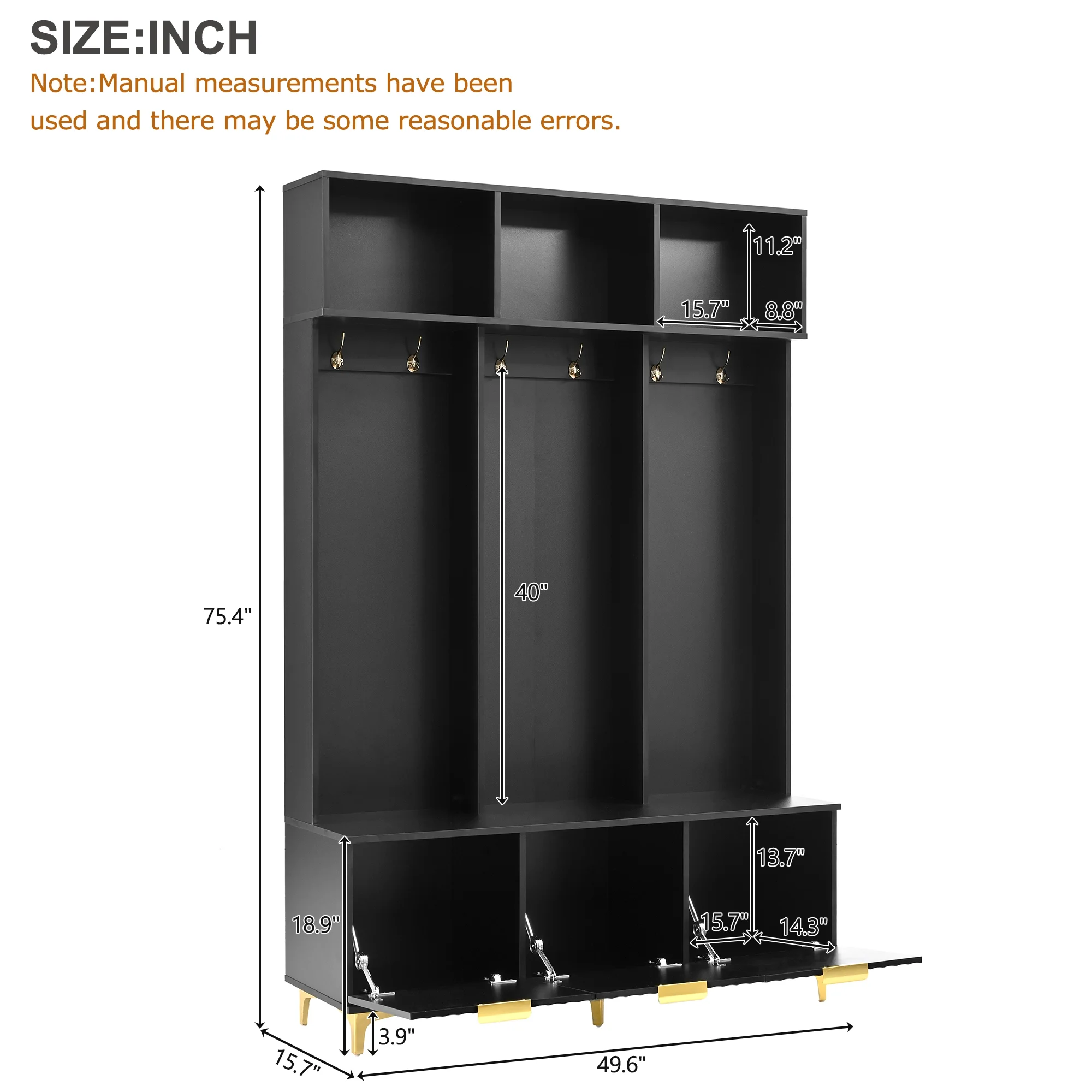 Euroco Modern Hall Tree with High Gloss Fluted Doors, Gold Accents, Shoe Storage & Bench a?? Entryway Organizer with Cubbies and Coat Hooks - Image 8