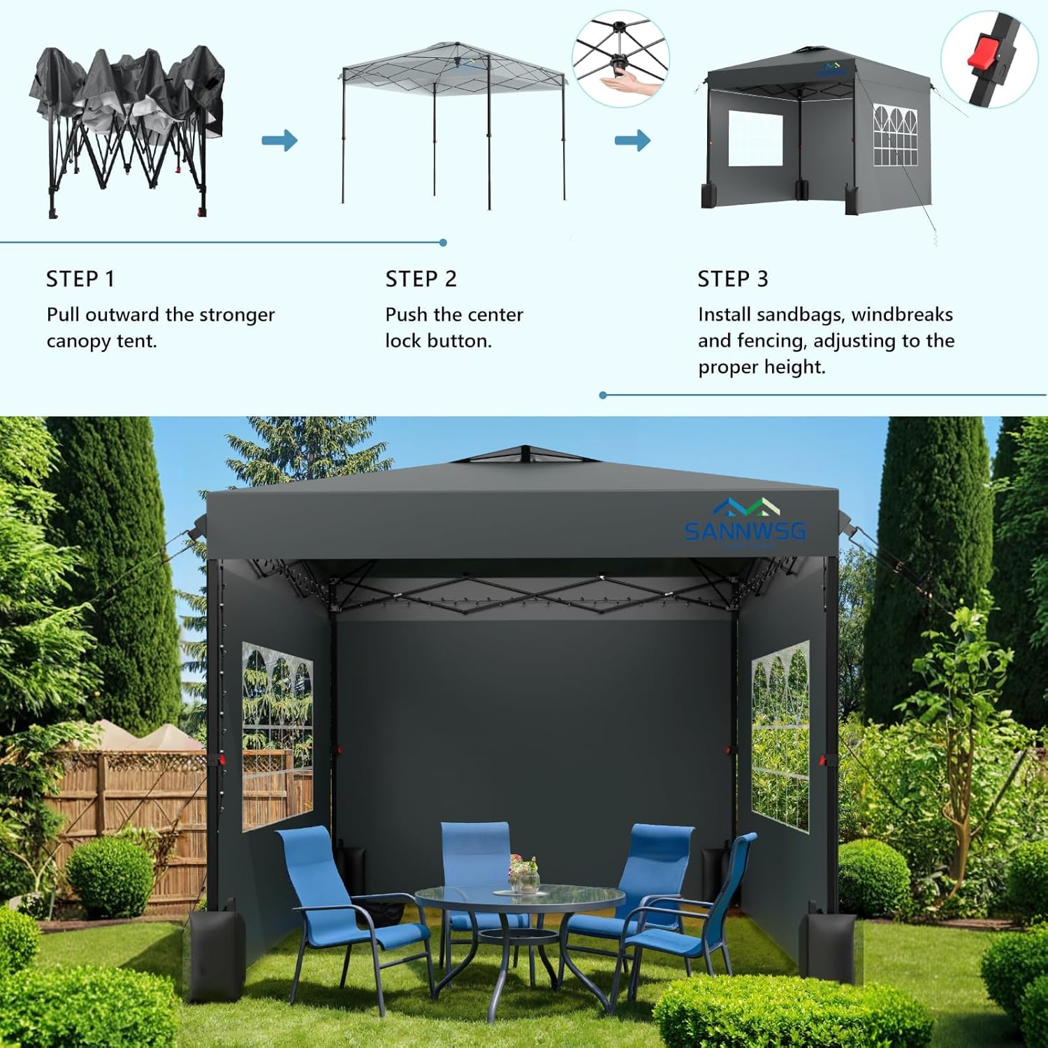 10x10 Commercial Pop-Up Canopy Tent With 3 Sidewalls - One Person Setup - Image 7 10x10 Commercial Pop-Up Canopy Tent With 3 Sidewalls - One Person Setup - Image 7