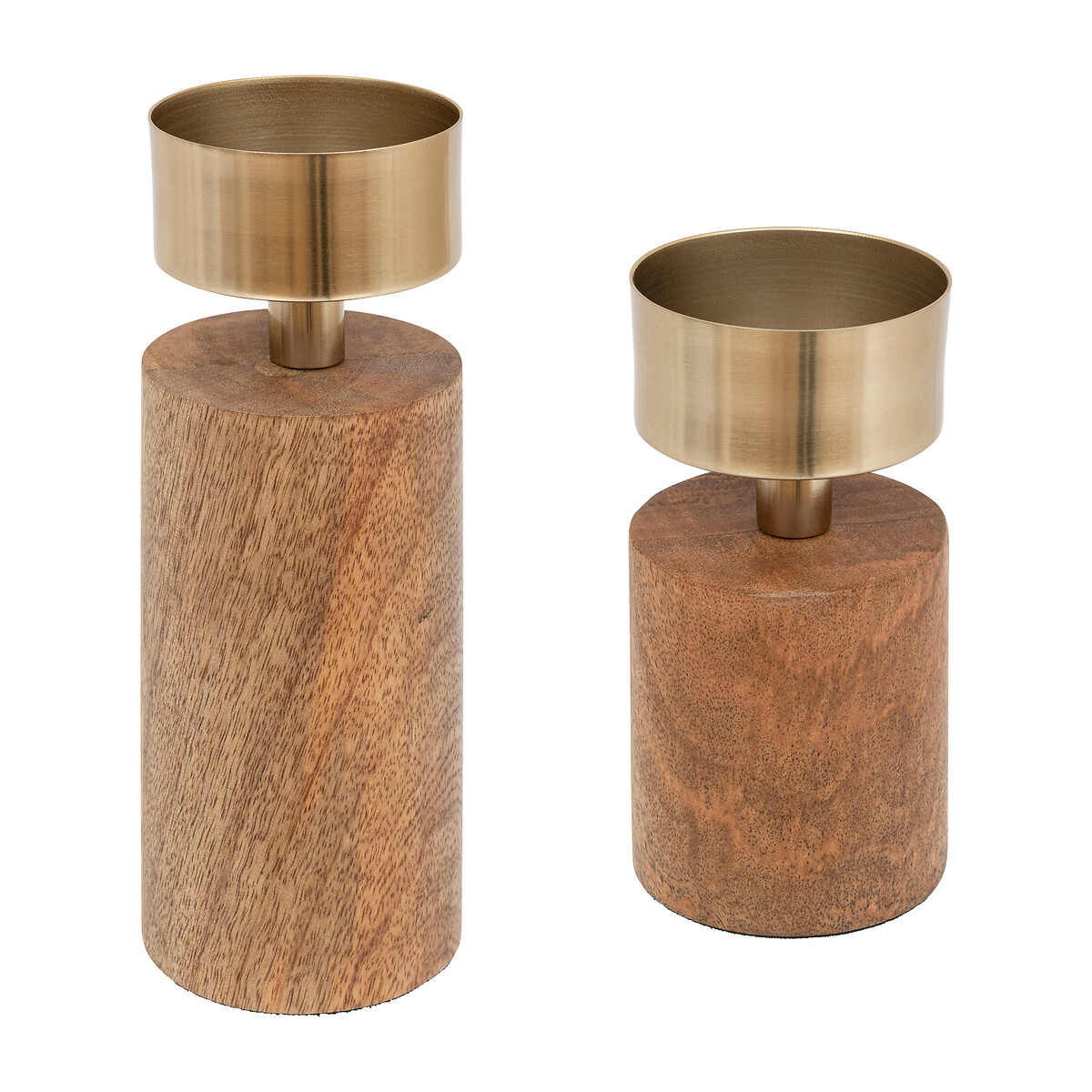 Set of 2 candlesticks, candle holders Wood, Golden, H.22 cm