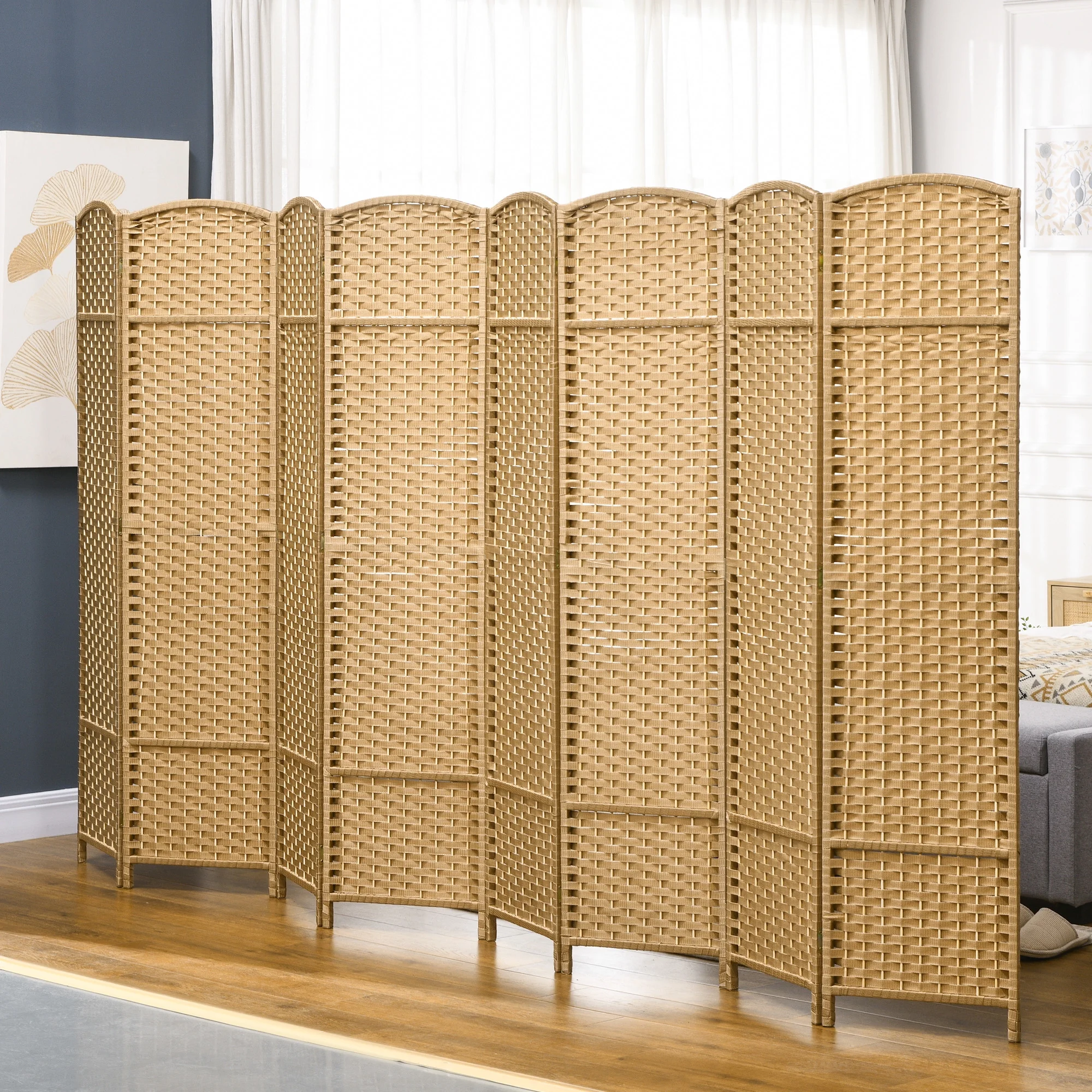 HOMCOM 4 Panel Room Divider Freestanding Folding Privacy Screen Nature Wood - Image 18