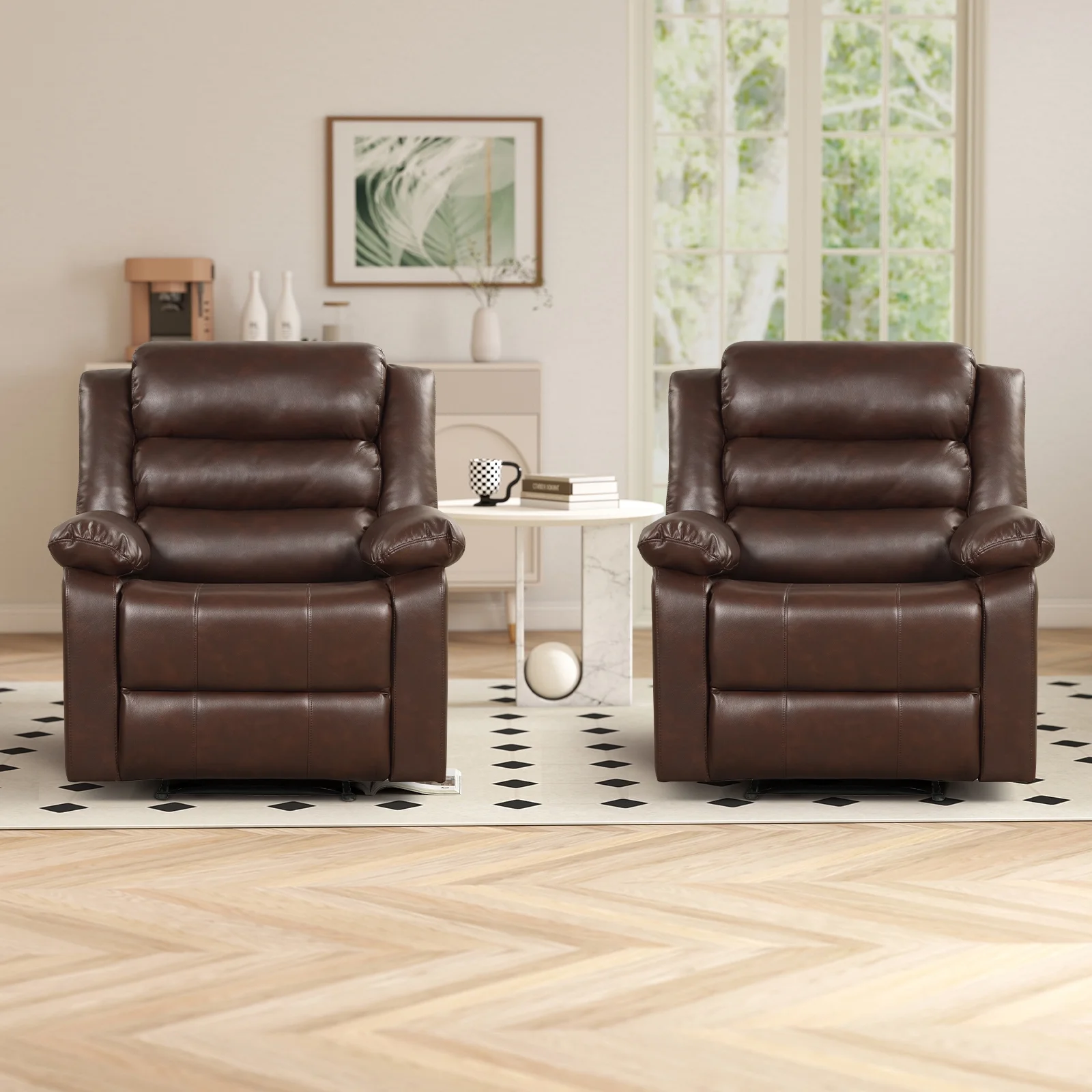 Bonzy Home Recliner Chairs for Living Room Overstuffed Breathable Fabric Reclining Chair Manual Sofa Brown - Image 37