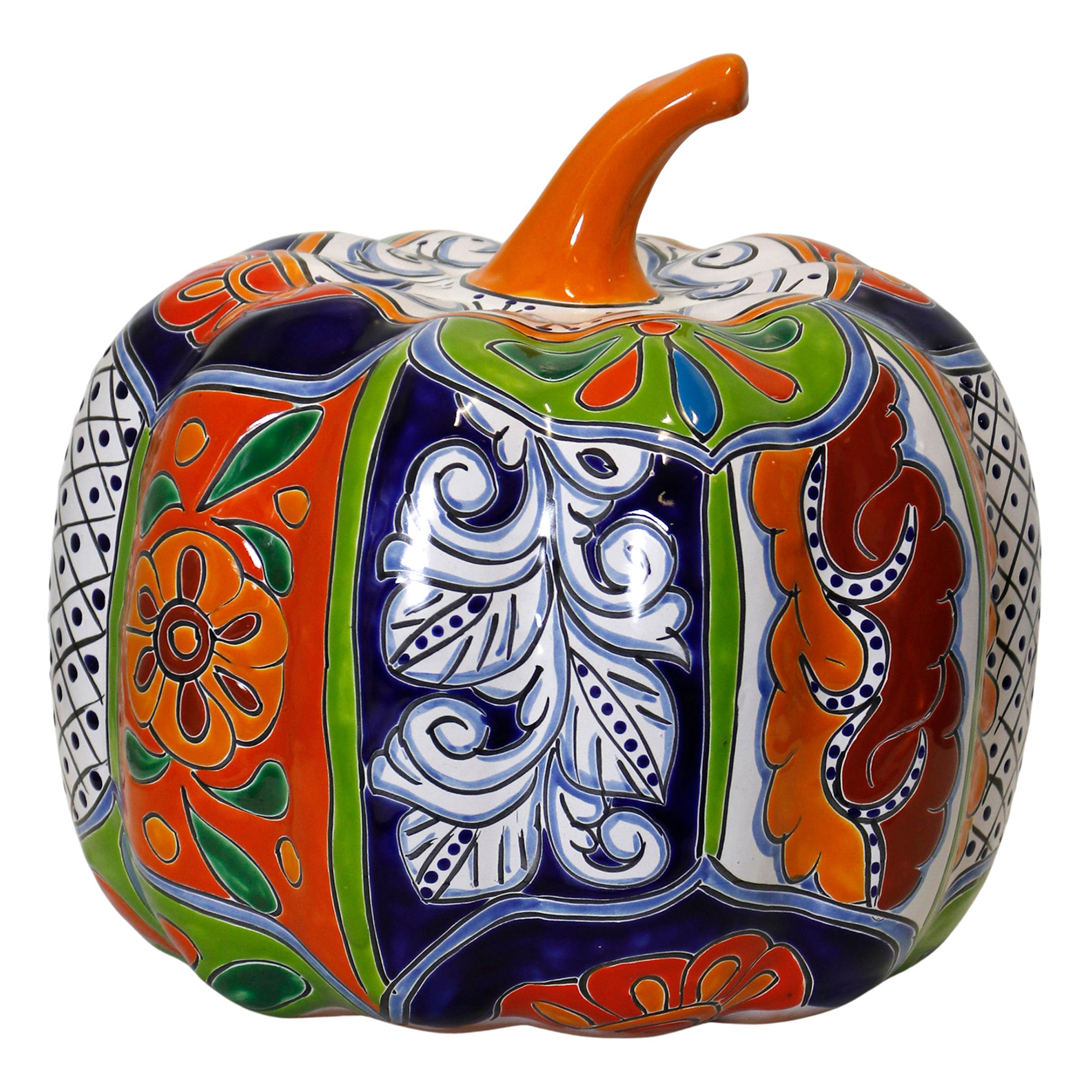 13' Talavera Style Ceramic Pumpkin - Image 4