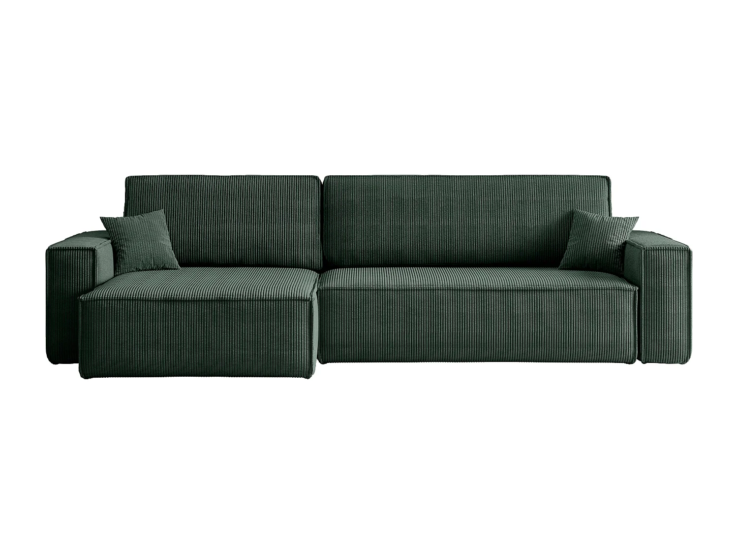 Canapé d’angle convertible réversible CARLOS XL – Velours côtelé vert bouteille, grand coffre, fonction couchage, montage universel