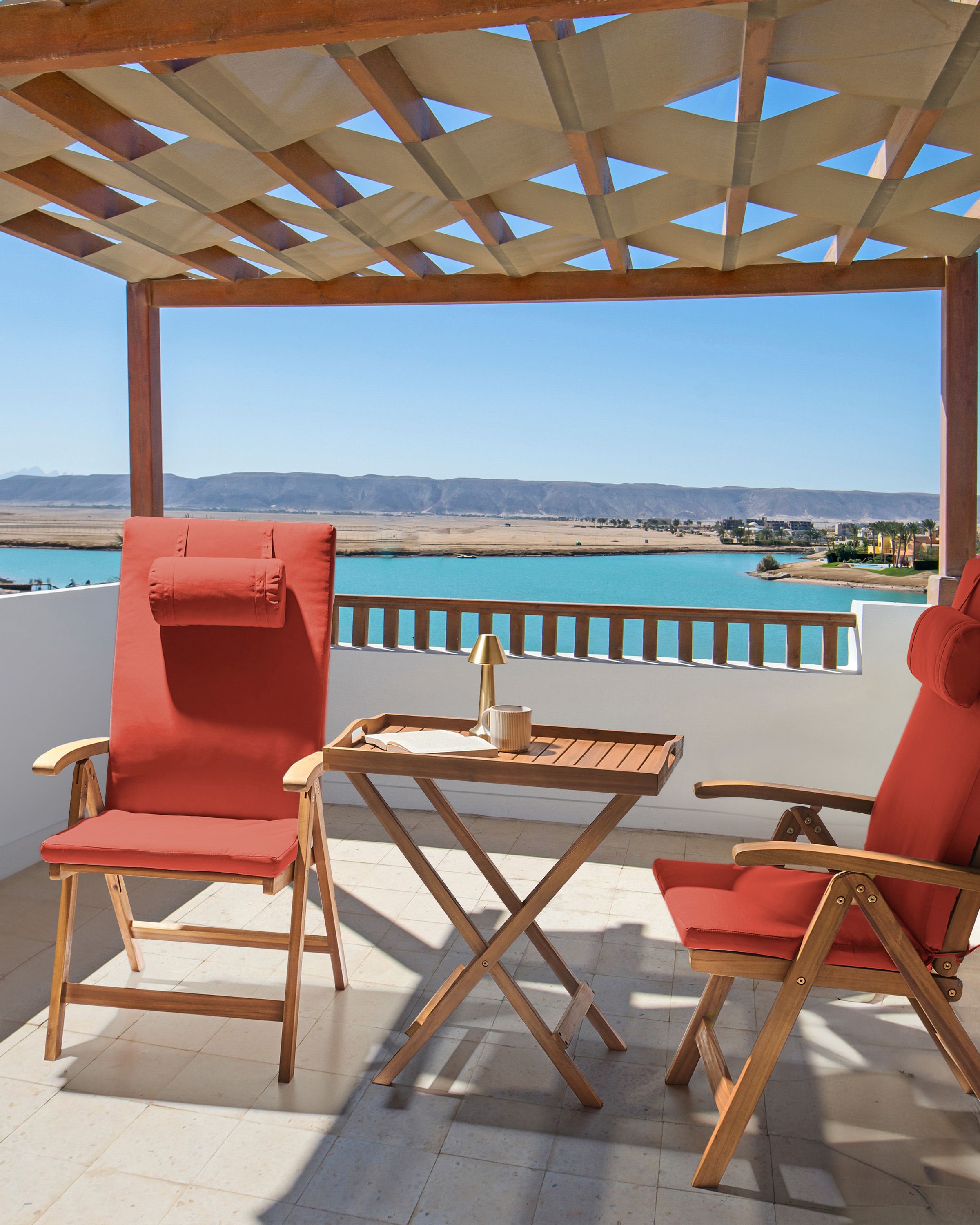 Set of 2 Garden Chairs with Cushions JAVA PREMIUM Acacia Wood Red