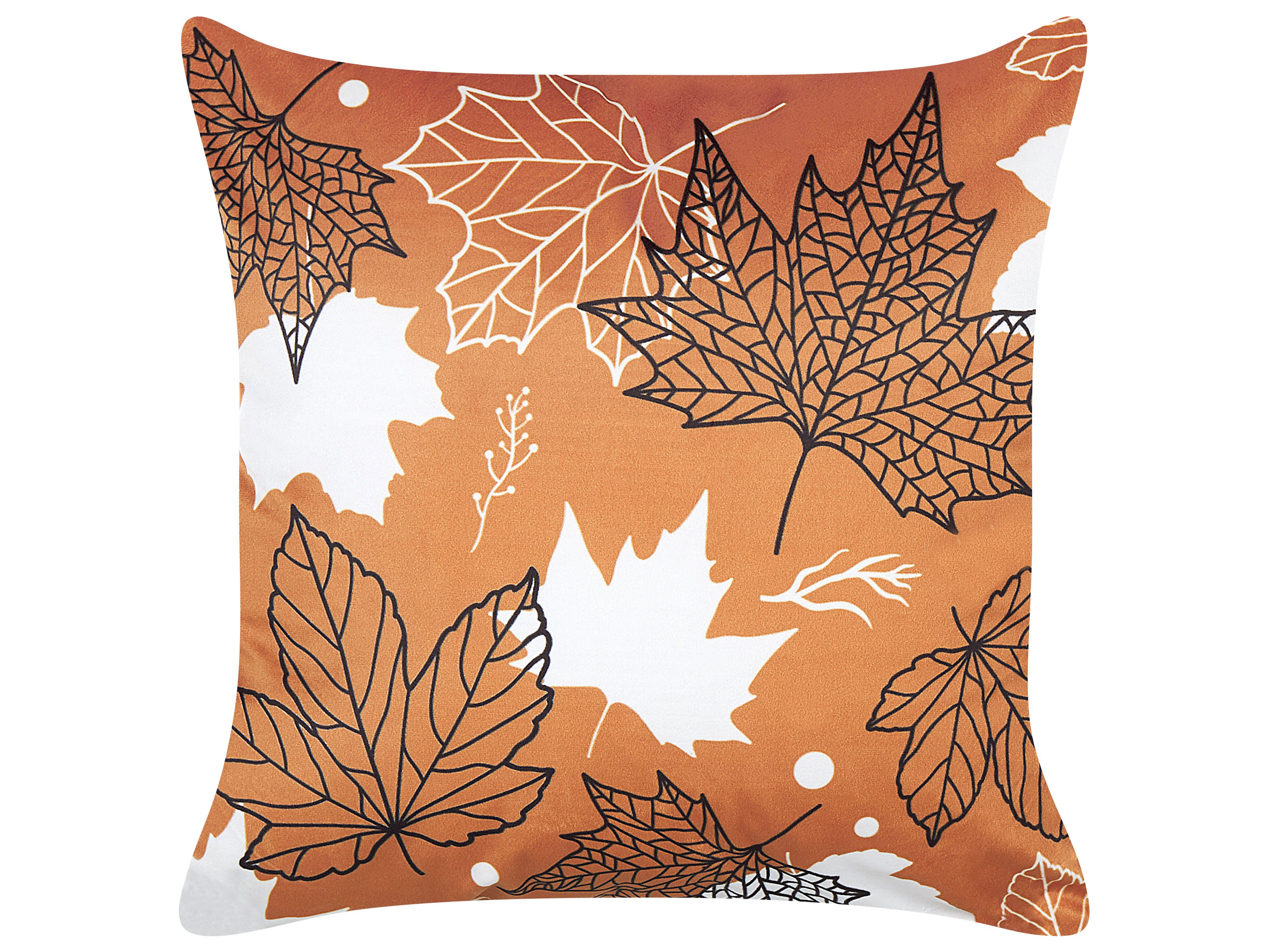 Throw Cushion POINSETTIA Velvet 45 x 45 cm Orange Plant Pattern