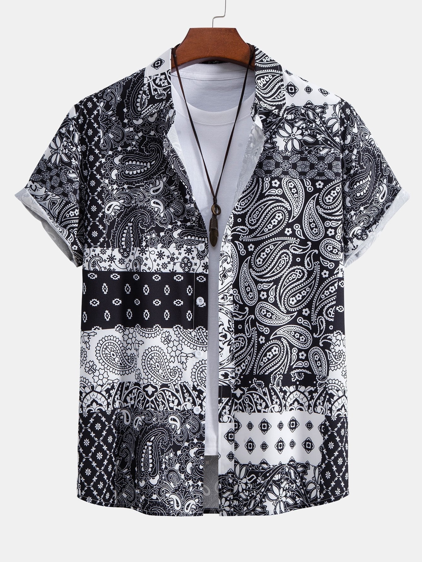 Paisley Floral Patchwork Print Button Up Shirt & Shorts