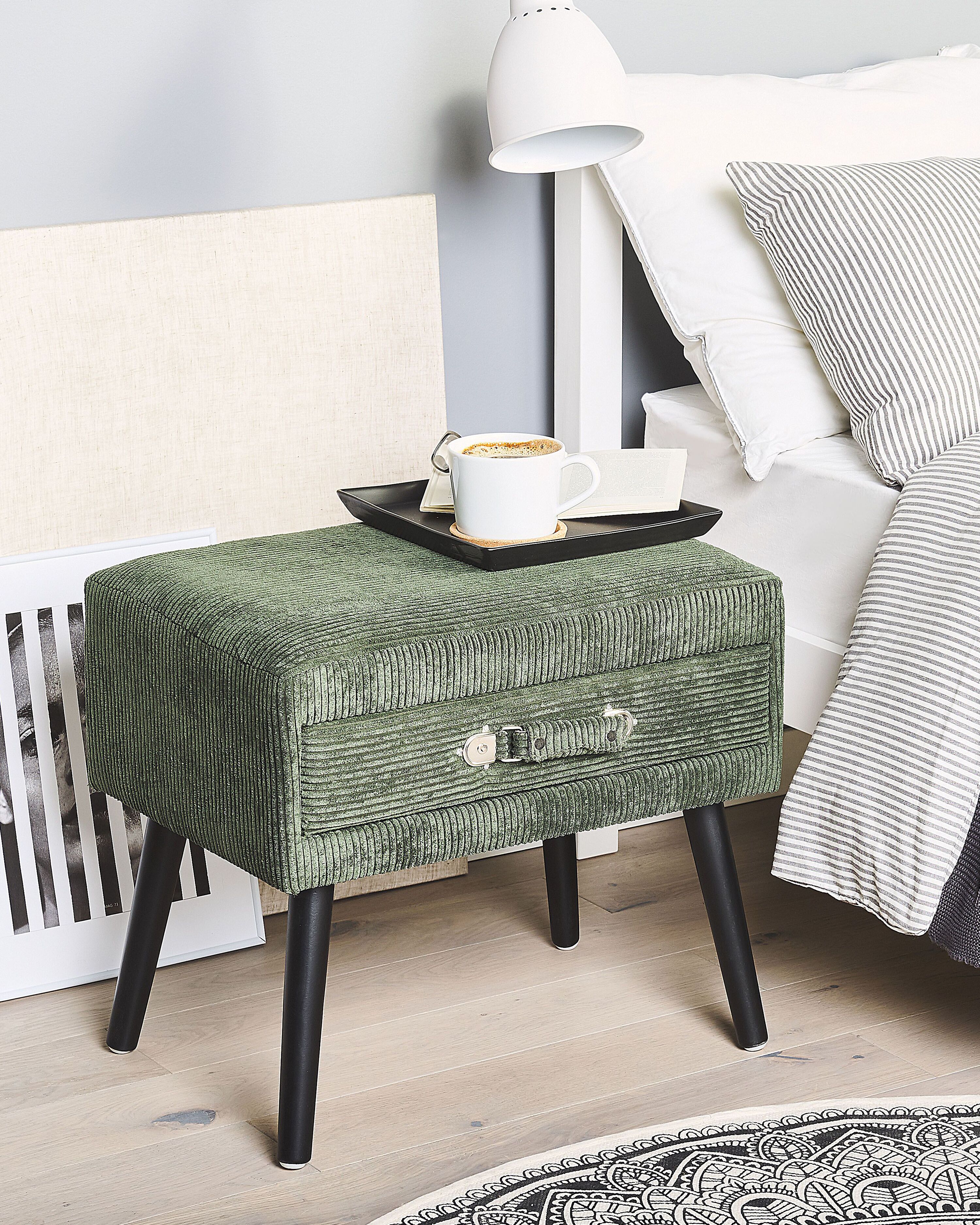 1 Drawer Bedside Table EUROSTAR Corduroy Dark Green