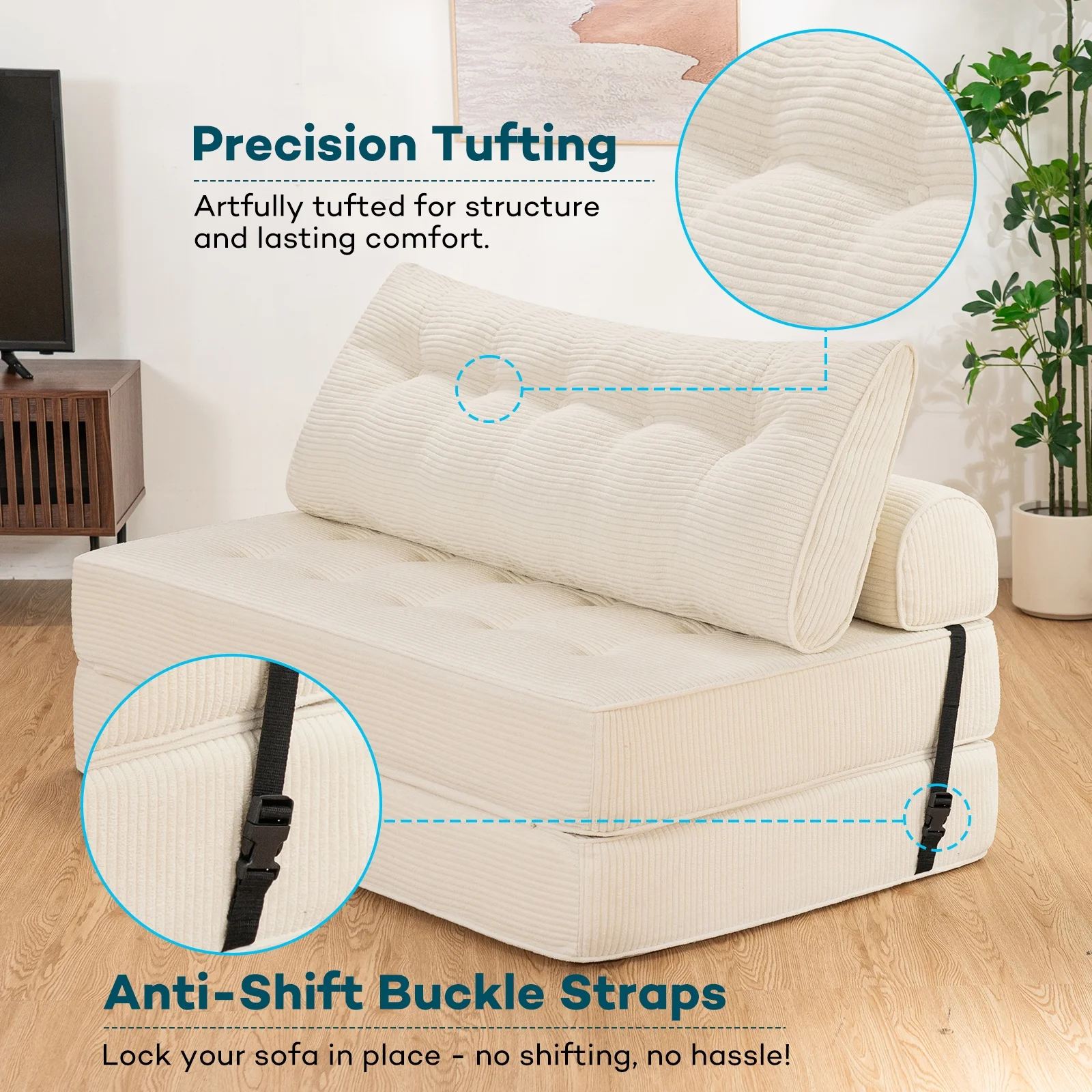 Hommpa Folding Sofa Bed Foldable Couch Bed Convertible Futon Chair with High Density Foam Filling with Pillow for Adult,Comfort chair bed for Living Room Bedroom,Gray,Single - Image 15