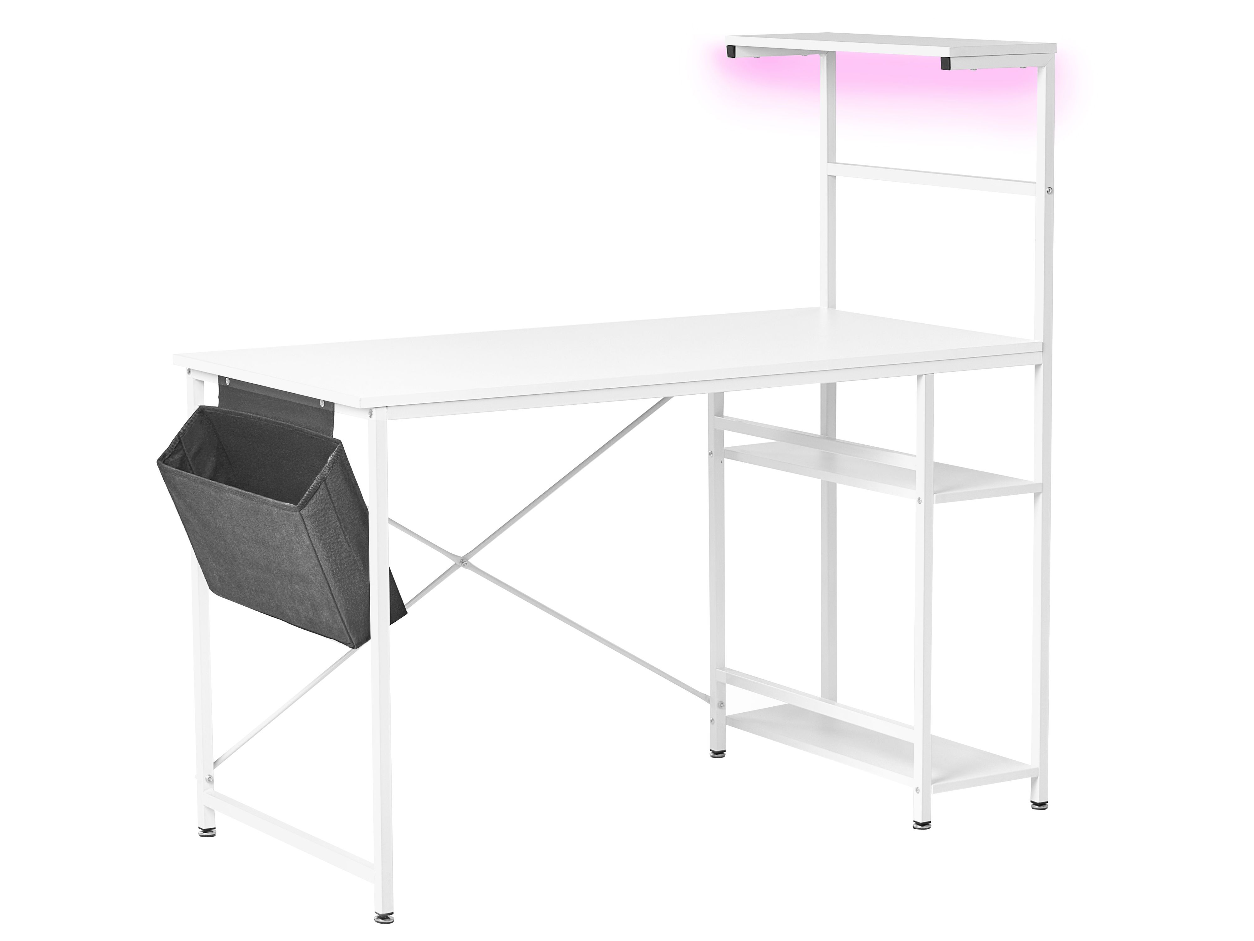 Gaming Desk ARAMINGO White 120 cm 60 cm LED with Storage