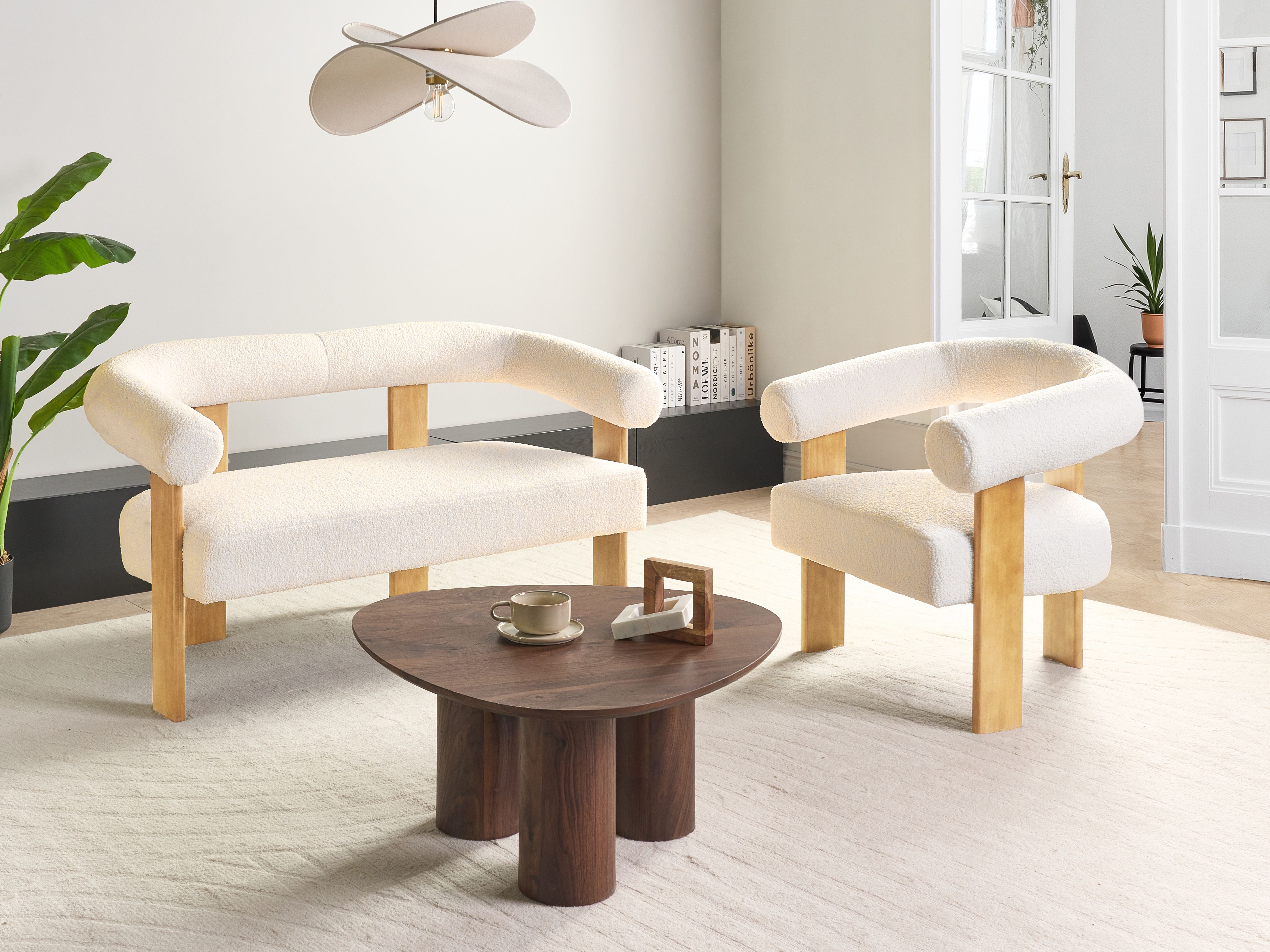 Living Room Set ILBRO Boucle Off-White/ Light Brown