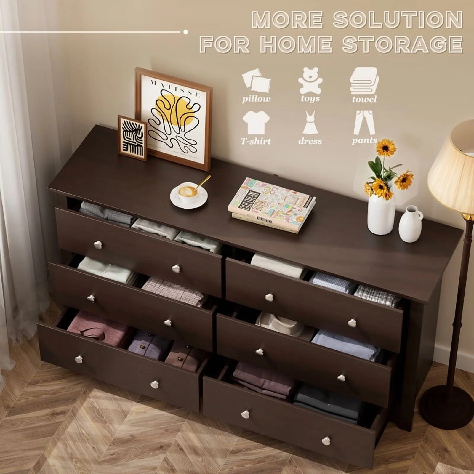 Lumihaven Rustic Modern Chest of 6 Drawers,Extra Wide Double Dresser for Master Bedroom or Nursery Storage,Black - Image 11