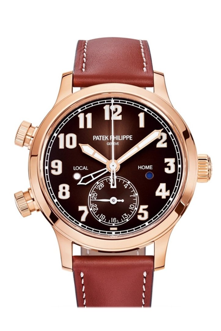 Patek Philippe Complications Calatrava Pilot Travel Time Brown Sunburst Dial Automatic Ladies Watch 7234R-001(1:1 replica) - Elite Watch Atelier
