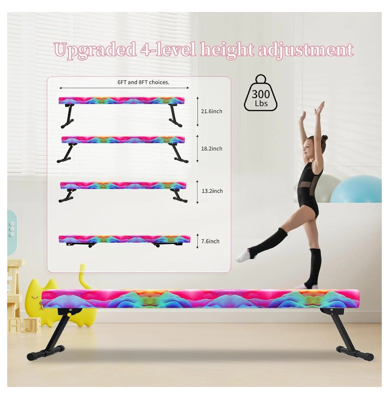 8FT Adjustable&Foldable Gymnastics Balance Beam,Home Gym Equipment,Easy Assembling and Storage,No Tool Require,for Kids Children Girls Training - Image 4