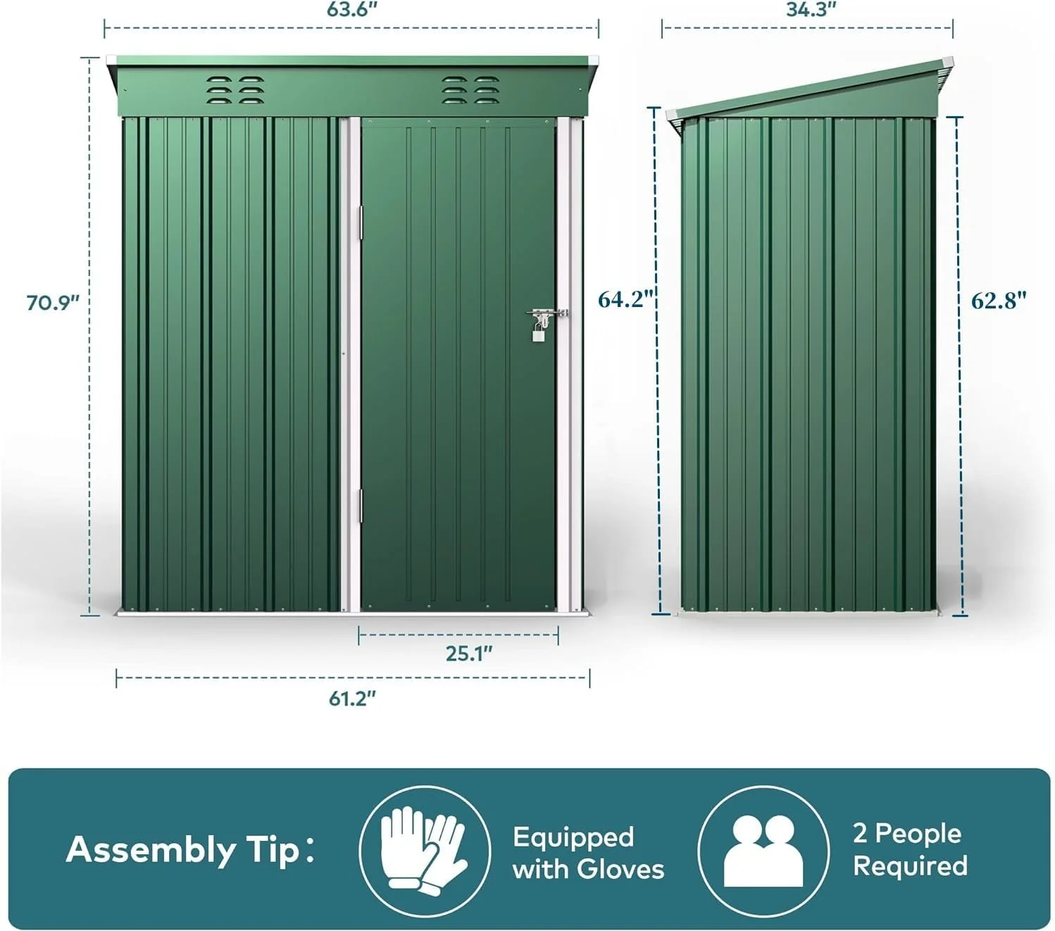 5'x3' Outdoor Storage Shed, Lofka Metal Storage Tool Shed with Single Lockable Door, for Bike| Garden Tools| Patio, Grey - Image 27