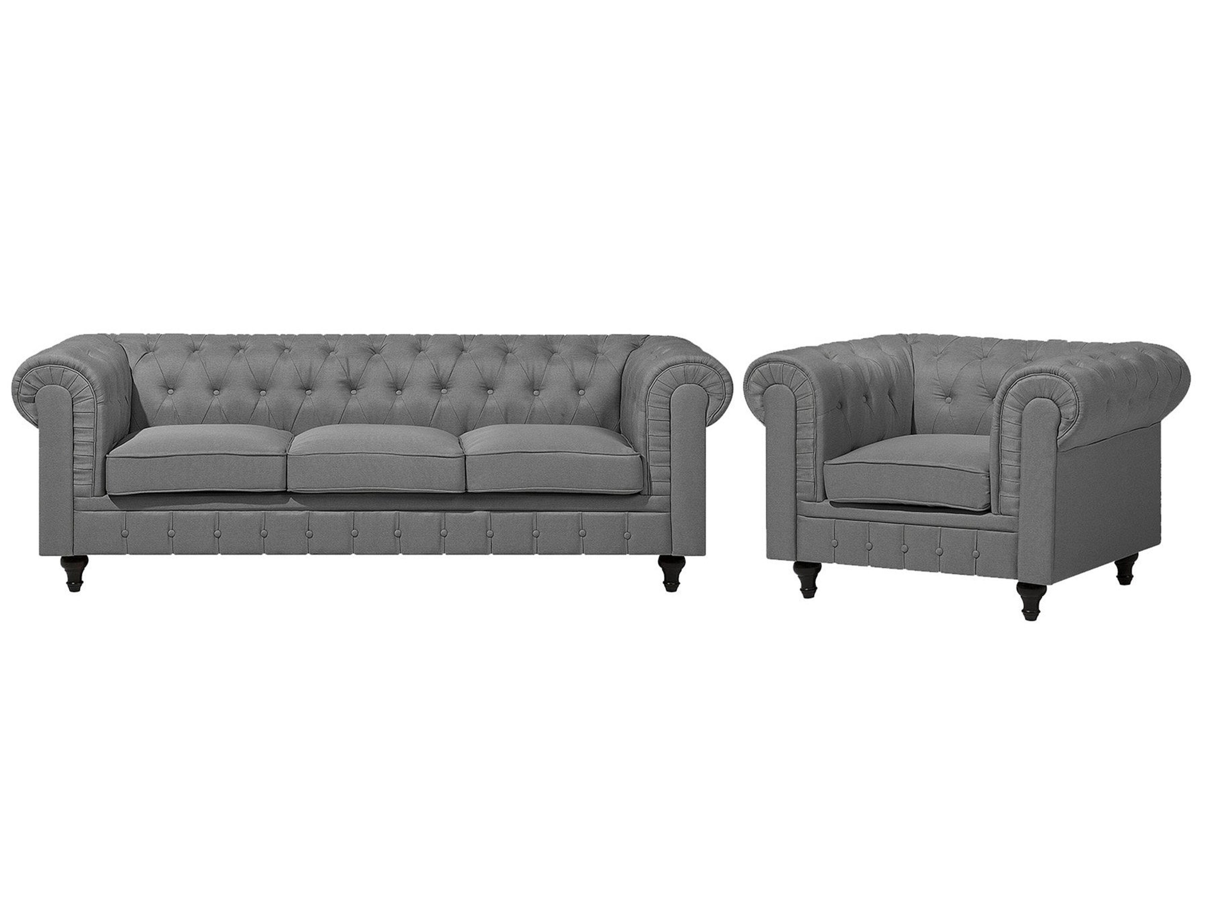 Living Room Set 4 Seater CHESTERFIELD Fabric Light Grey