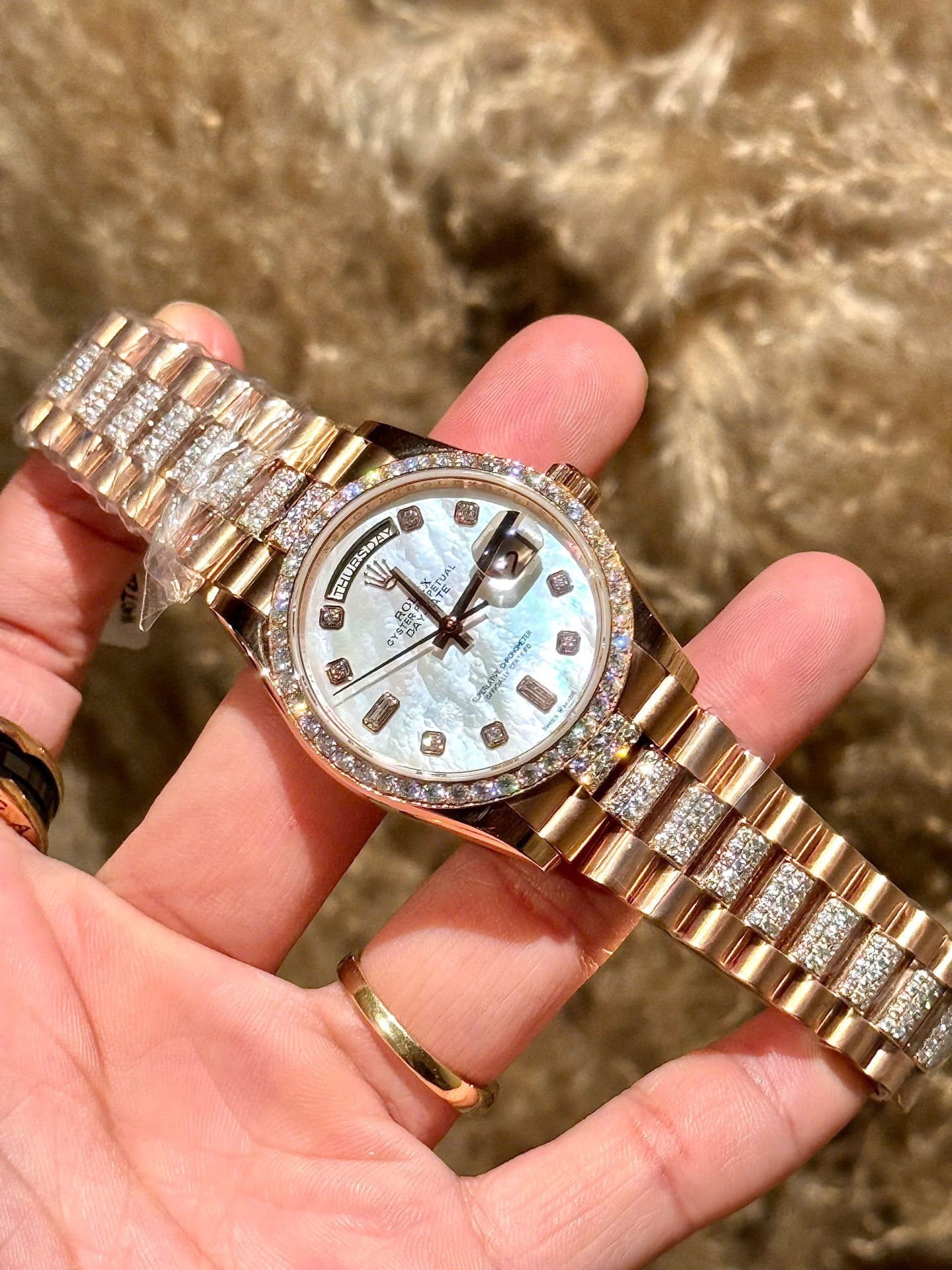 Rolex Best Replica Watch Day-Date Dial Mother Of Pearl Custom Gold Wrapped GMF 40mm - Top club